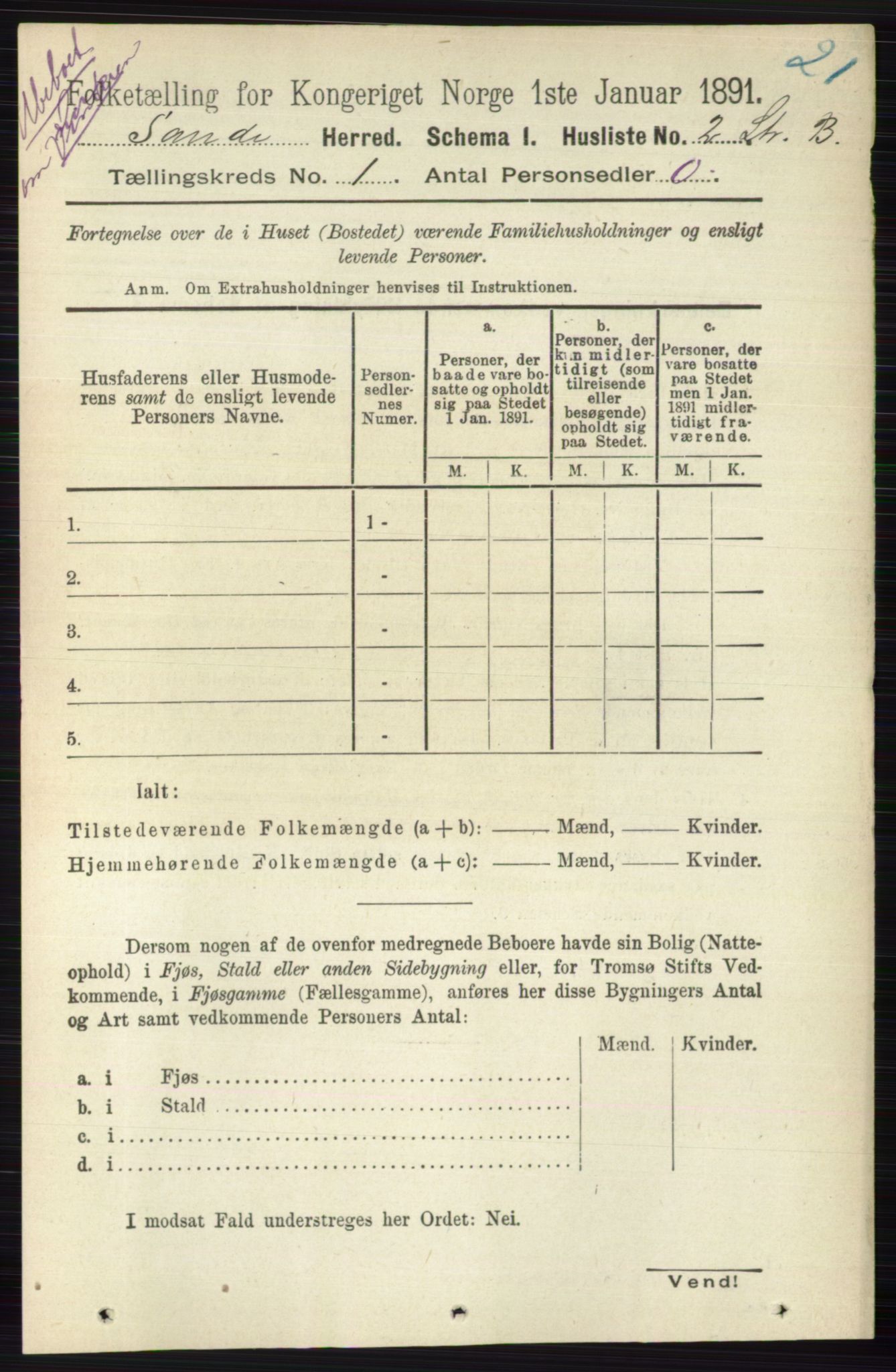 RA, 1891 census for 0713 Sande, 1891, p. 26