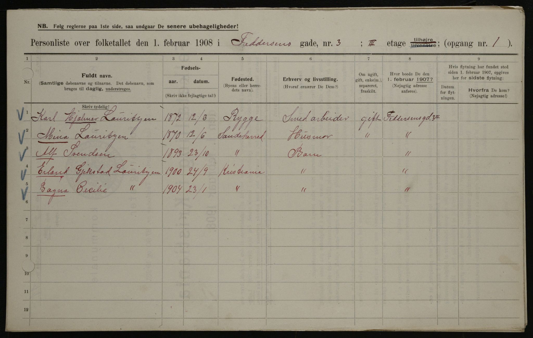 OBA, Municipal Census 1908 for Kristiania, 1908, p. 21848