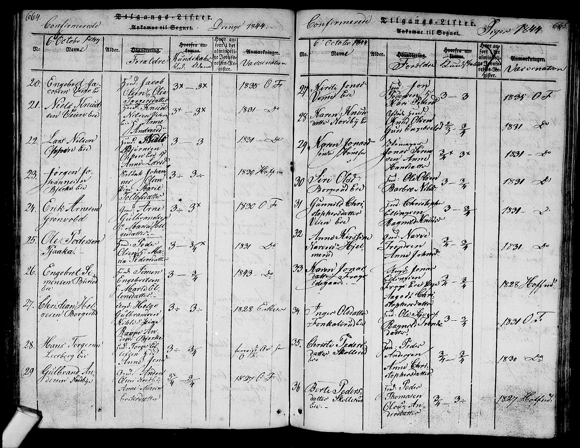 Norderhov kirkebøker, SAKO/A-237/G/Ga/L0003: Parish register (copy) no. I 3 /1, 1814-1876, p. 664-665