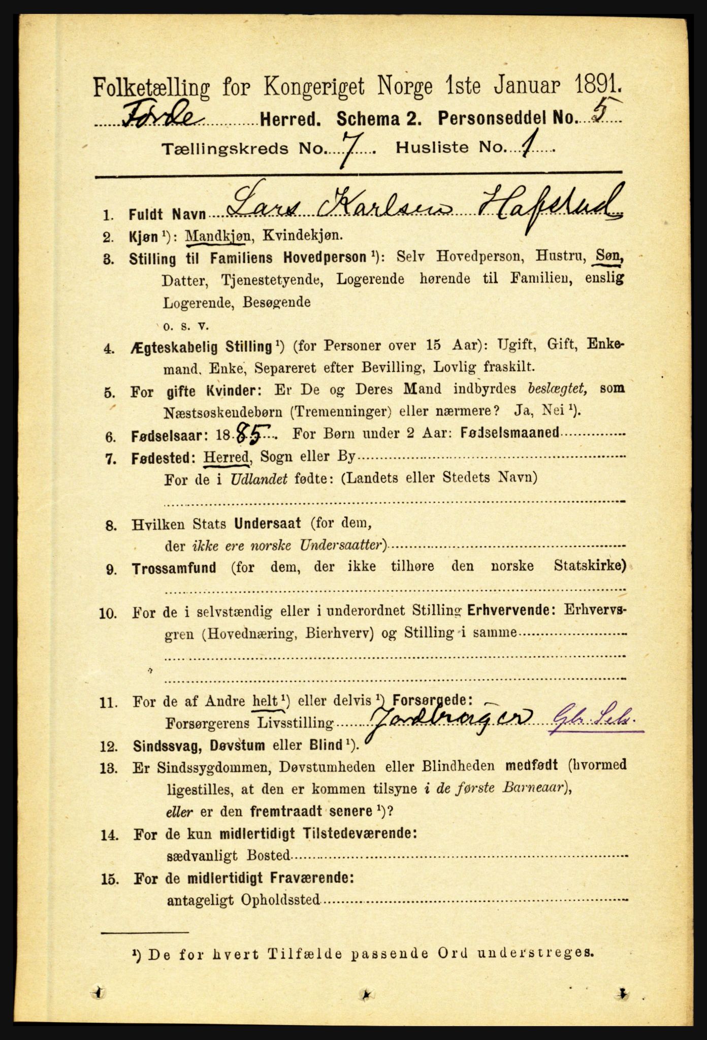 RA, 1891 census for 1432 Førde, 1891, p. 2500