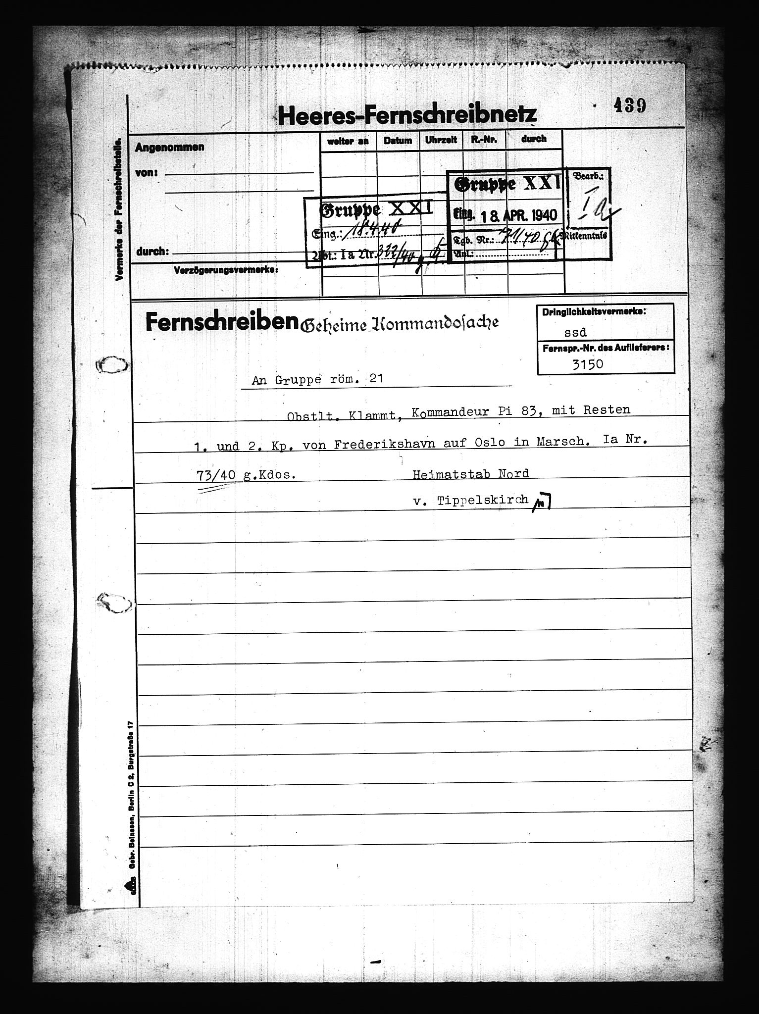 Documents Section, AV/RA-RAFA-2200/V/L0075: Amerikansk mikrofilm "Captured German Documents".
Box No. 714.  FKA jnr. 615/1954., 1940, p. 475