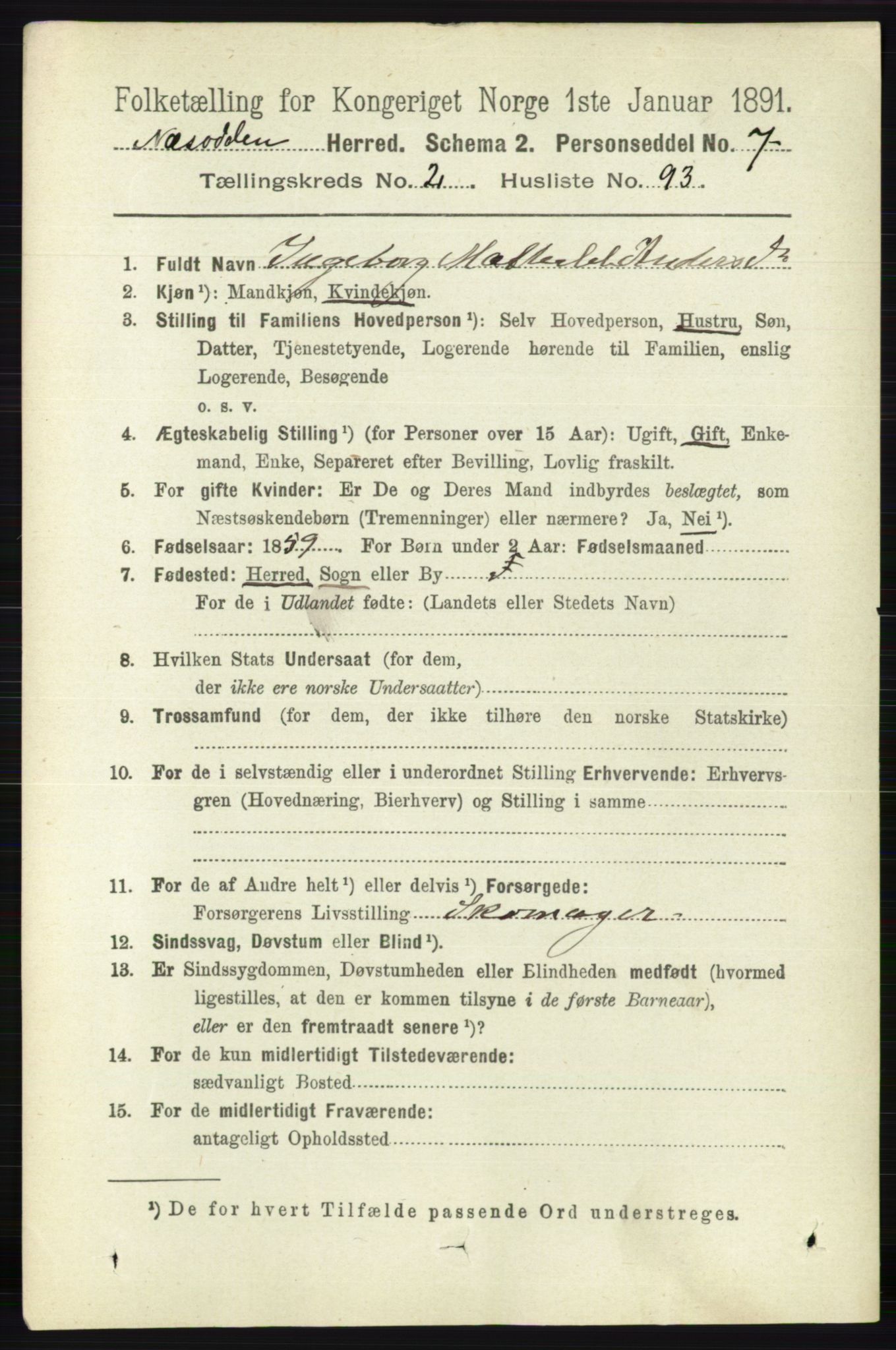 RA, 1891 census for 0216 Nesodden, 1891, p. 961