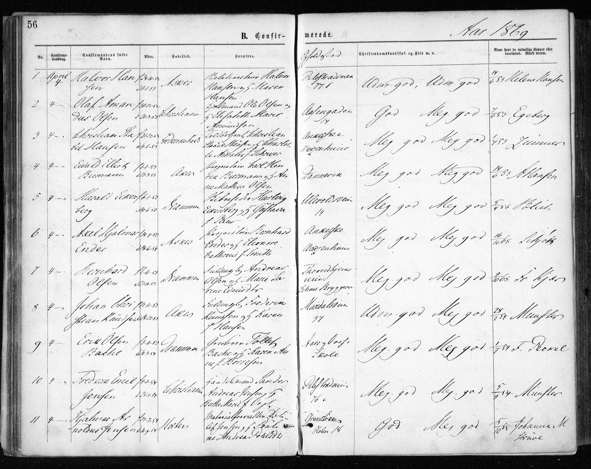 Gamle Aker prestekontor Kirkebøker, SAO/A-10617a/F/L0003: Parish register (official) no. 3, 1865-1873, p. 56