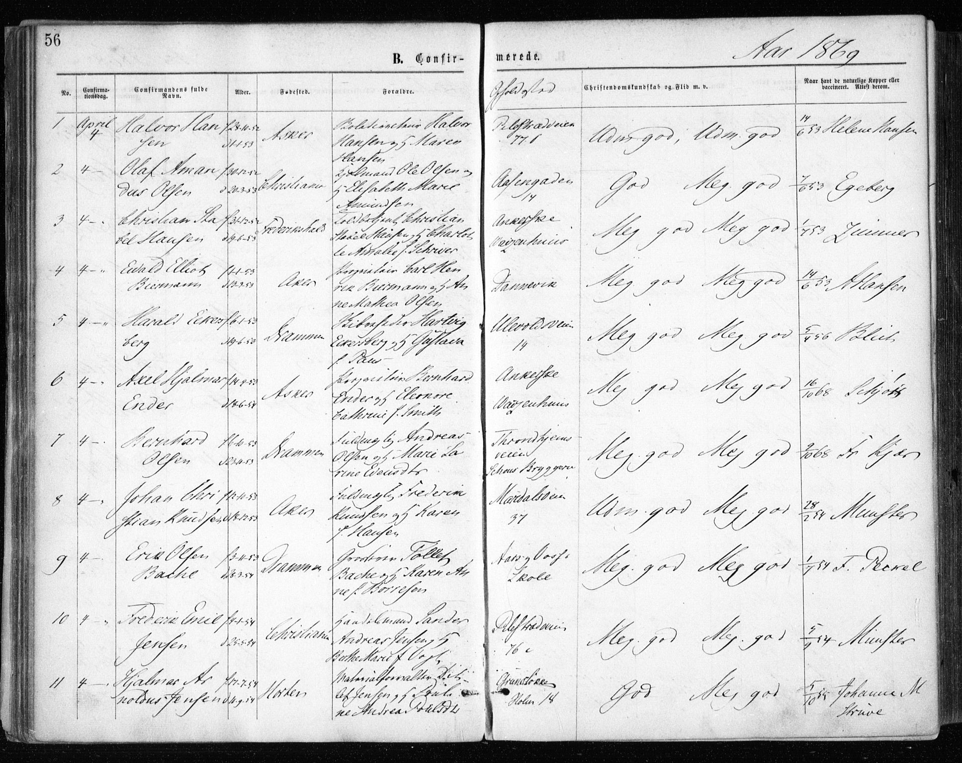 Gamle Aker prestekontor Kirkebøker, AV/SAO-A-10617a/F/L0003: Parish register (official) no. 3, 1865-1873, p. 56