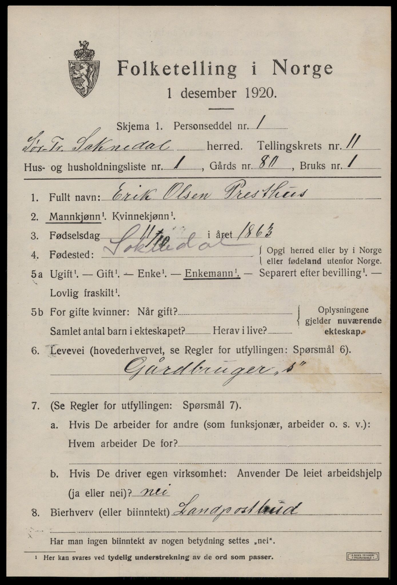 SAT, 1920 census for Soknedal, 1920, p. 4738