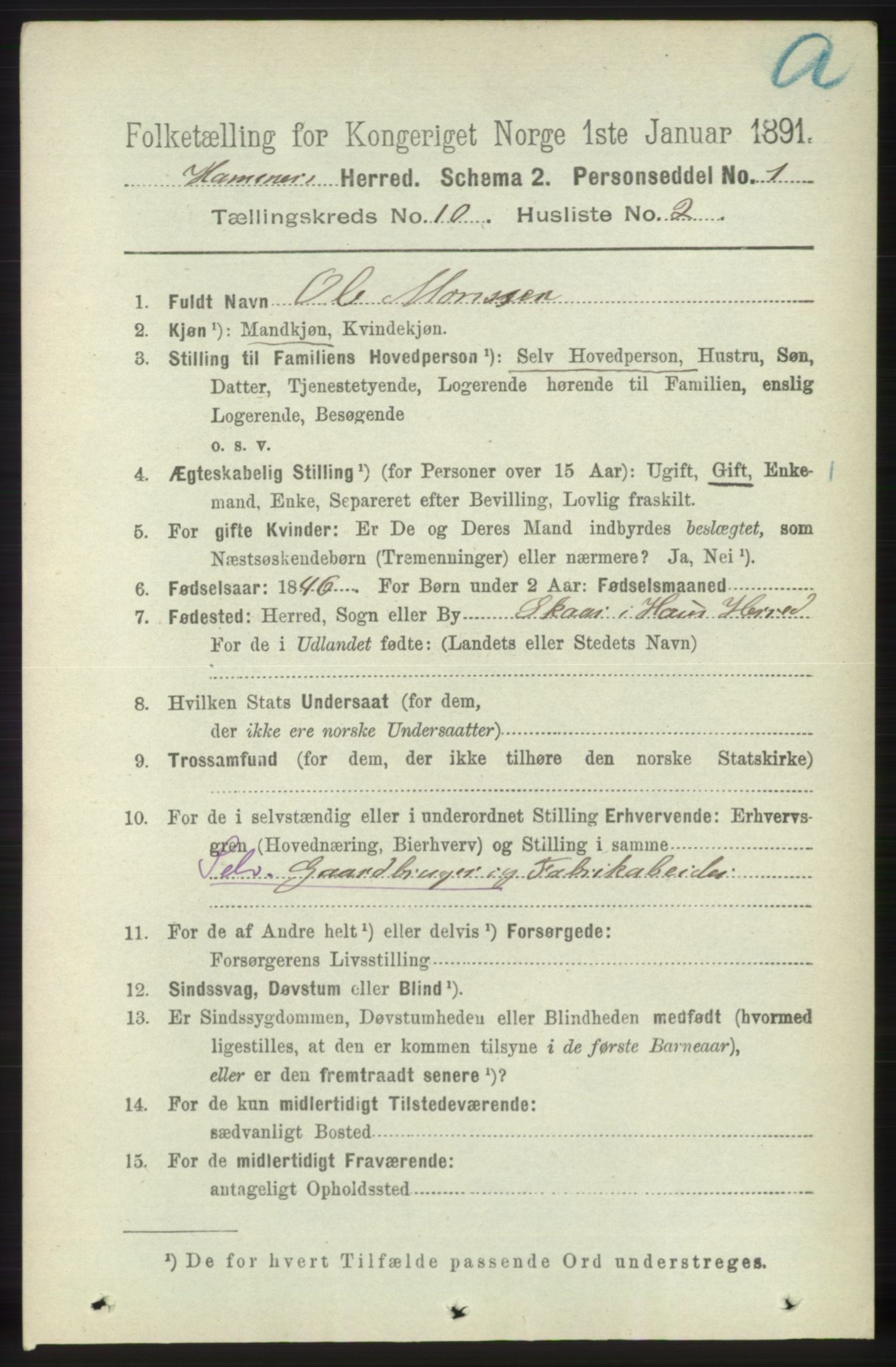 RA, 1891 census for 1254 Hamre, 1891, p. 2776