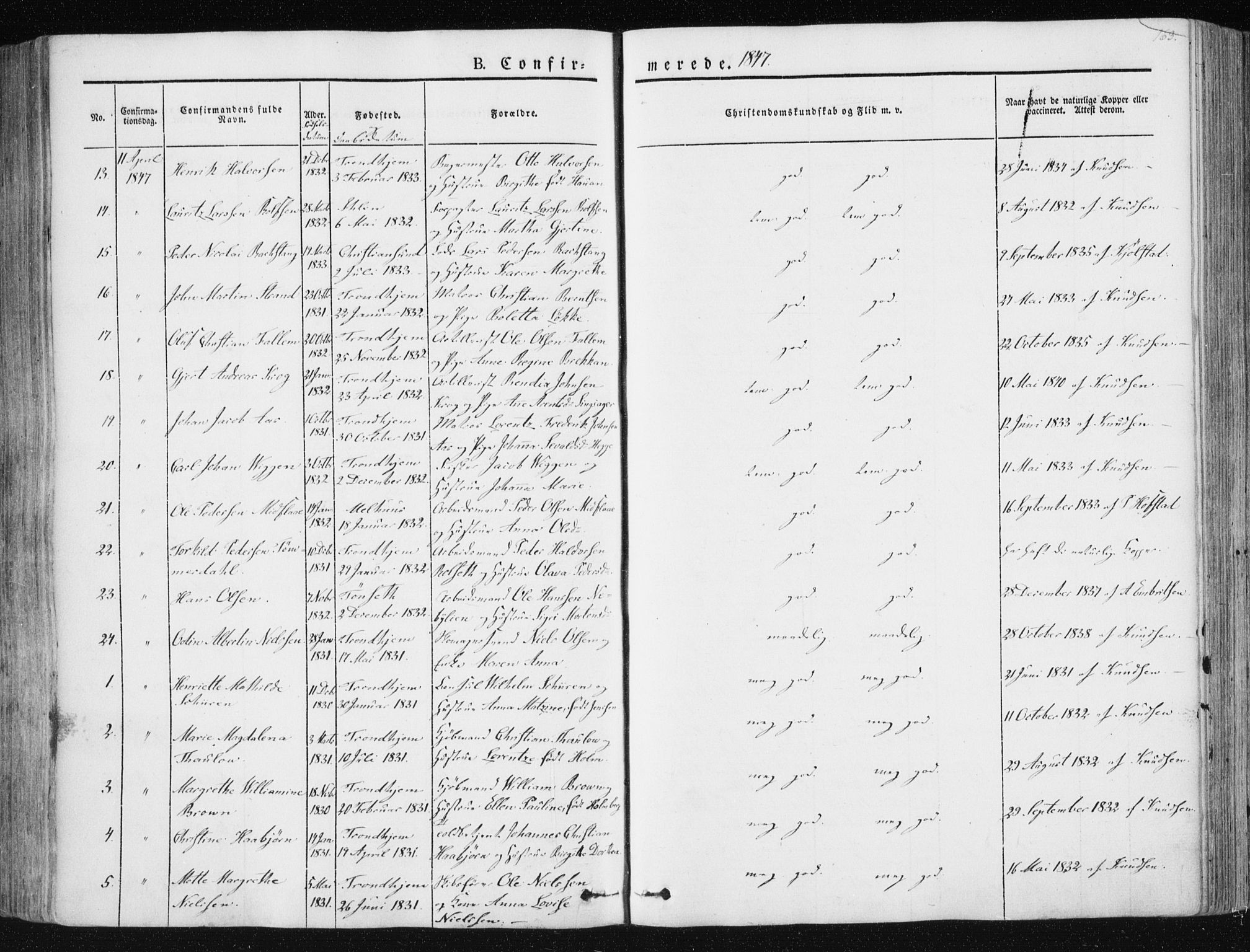 Ministerialprotokoller, klokkerbøker og fødselsregistre - Sør-Trøndelag, AV/SAT-A-1456/602/L0110: Parish register (official) no. 602A08, 1840-1854, p. 163