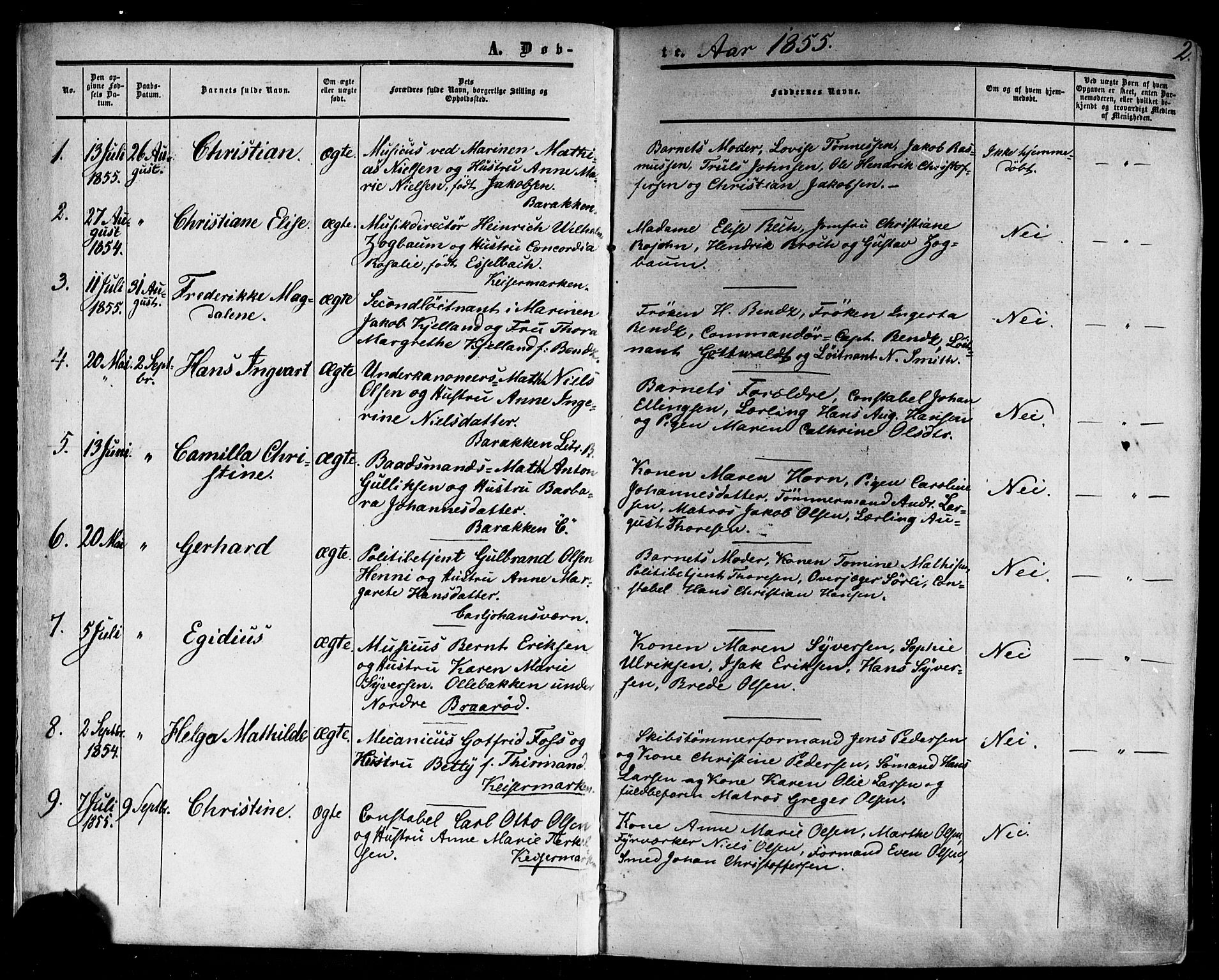 Horten kirkebøker, SAKO/A-348/F/Fa/L0001: Parish register (official) no. 1, 1855-1871, p. 2