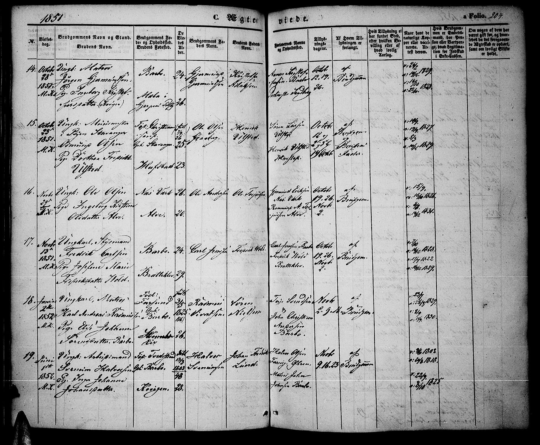 Tromøy sokneprestkontor, AV/SAK-1111-0041/F/Fa/L0005: Parish register (official) no. A 5, 1847-1856, p. 204