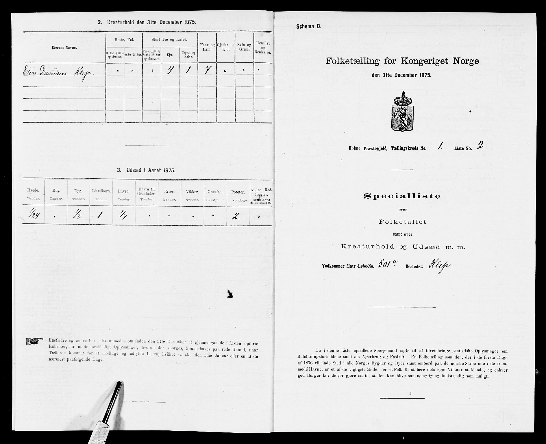 SAK, 1875 census for 1020P Holum, 1875, p. 48