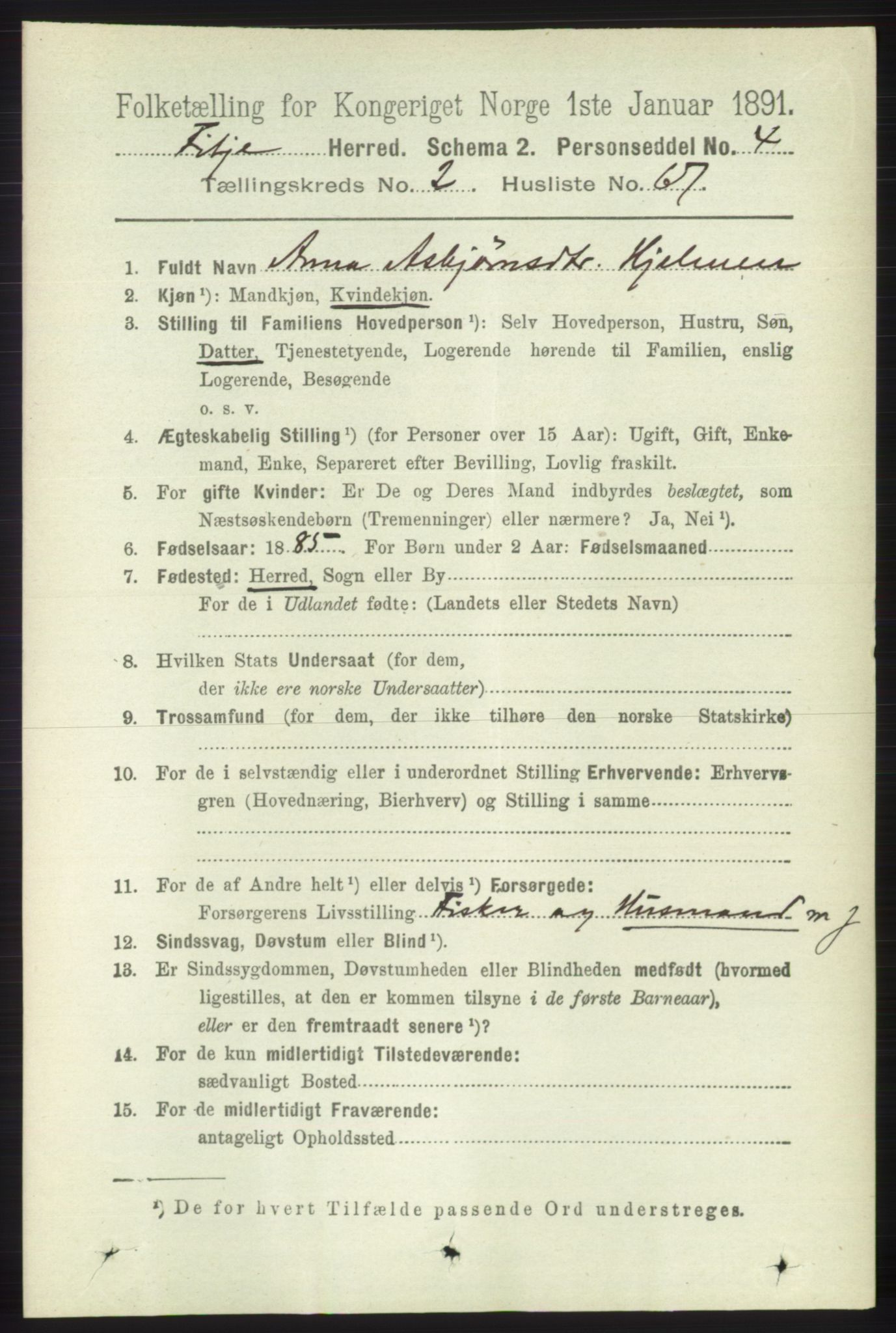 RA, 1891 census for 1222 Fitjar, 1891, p. 966