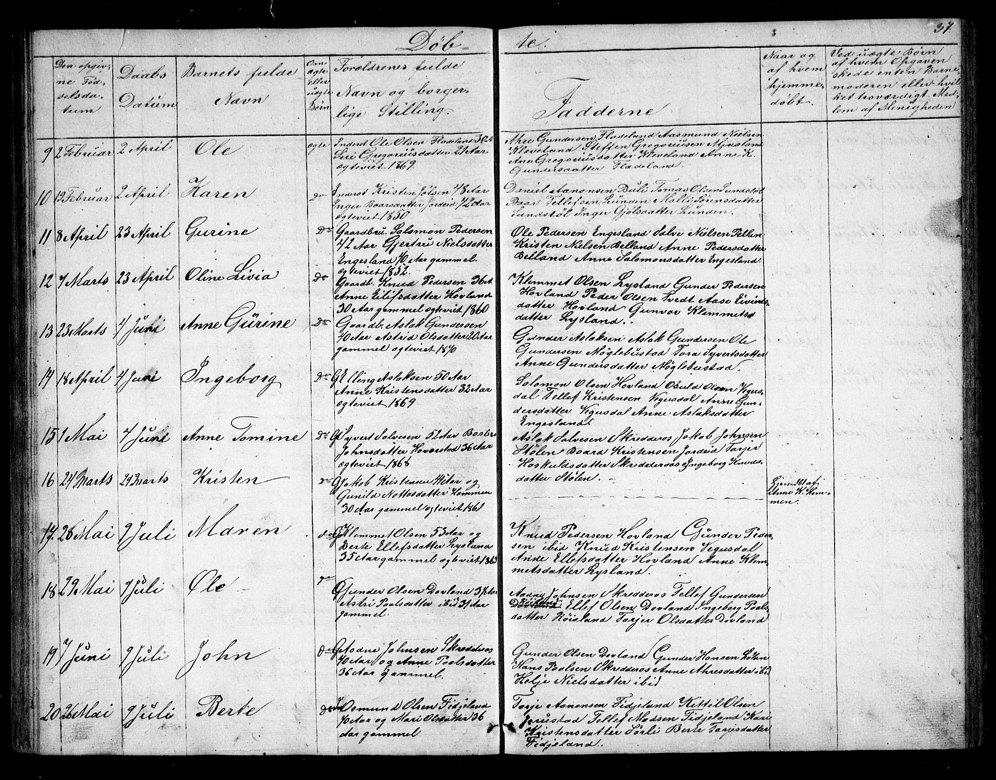 Herefoss sokneprestkontor, SAK/1111-0019/F/Fb/Fbb/L0001: Parish register (copy) no. B 1, 1849-1879, p. 37