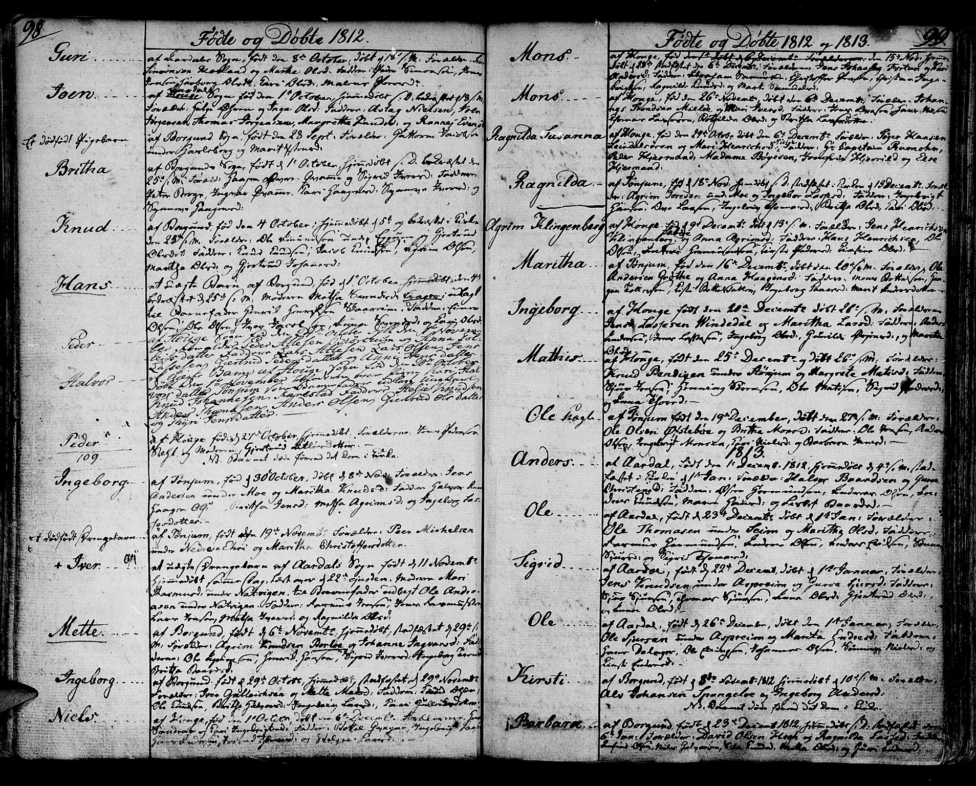 Lærdal sokneprestembete, SAB/A-81201: Parish register (official) no. A 4, 1805-1821, p. 98-99