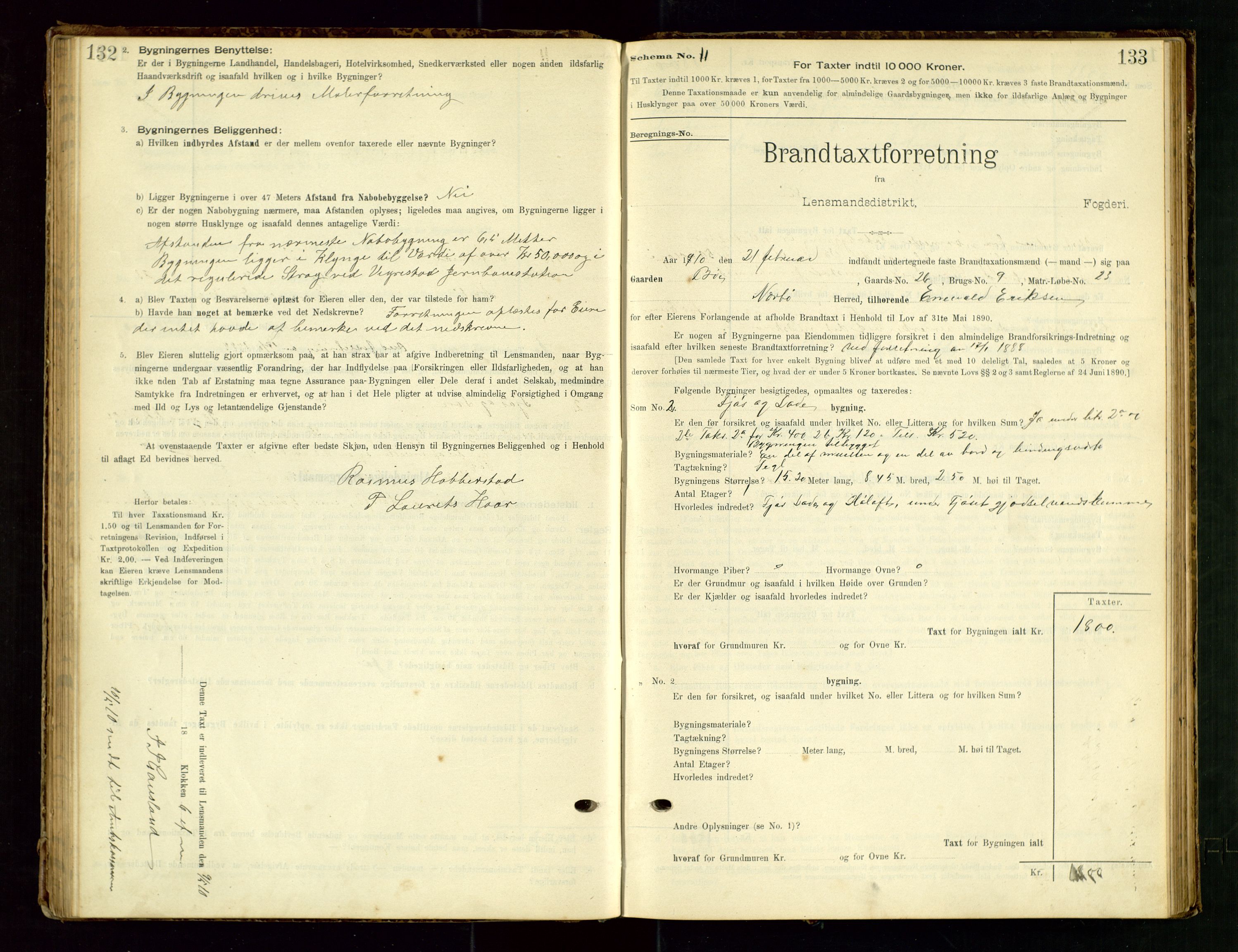 Hå lensmannskontor, SAST/A-100456/Goa/L0003: Takstprotokoll (skjema), 1895-1911, p. 132-133