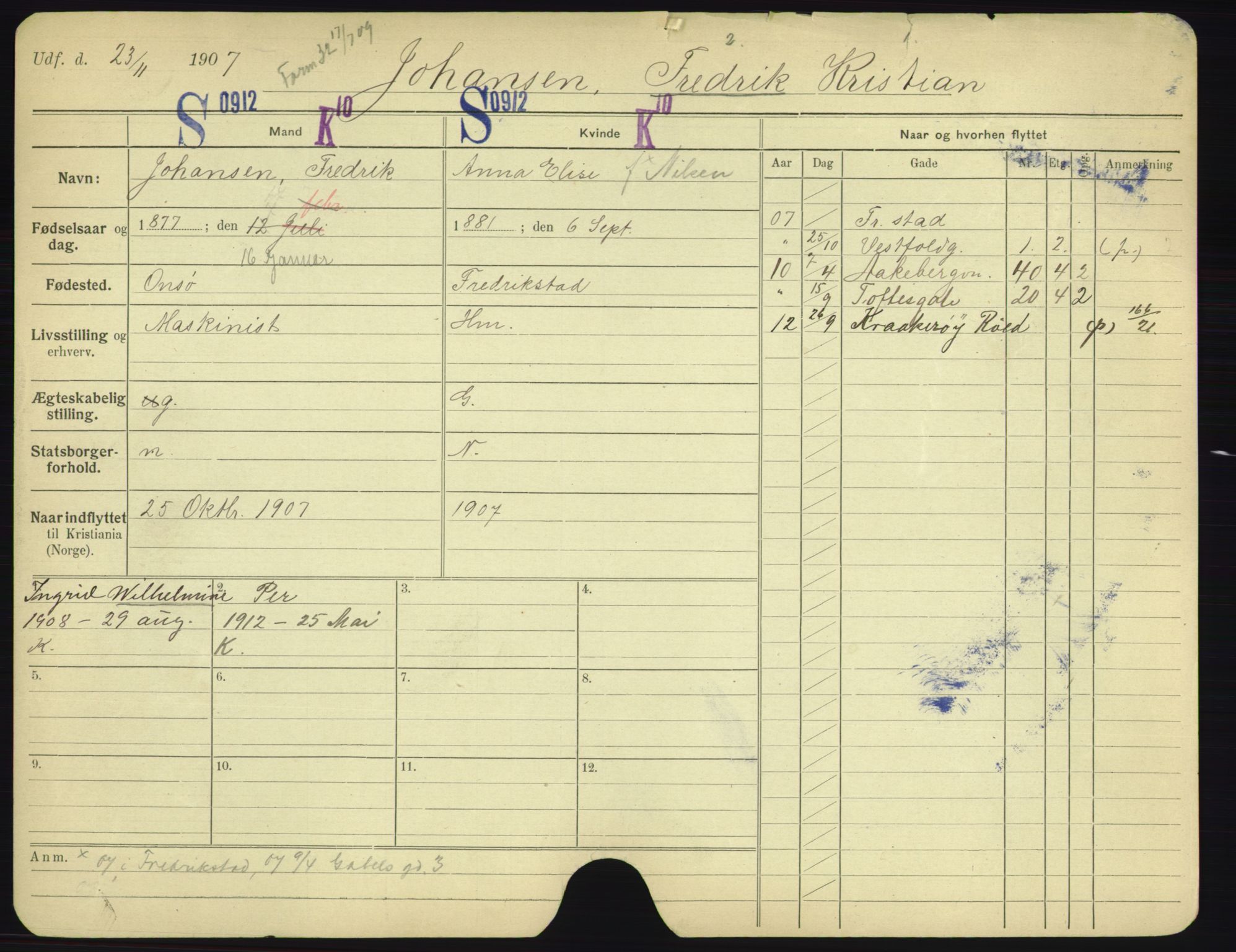 Oslo folkeregister, Registerkort, AV/SAO-A-11715/F/Fa/Fac/L0005: Menn, 1906-1914, p. 499a