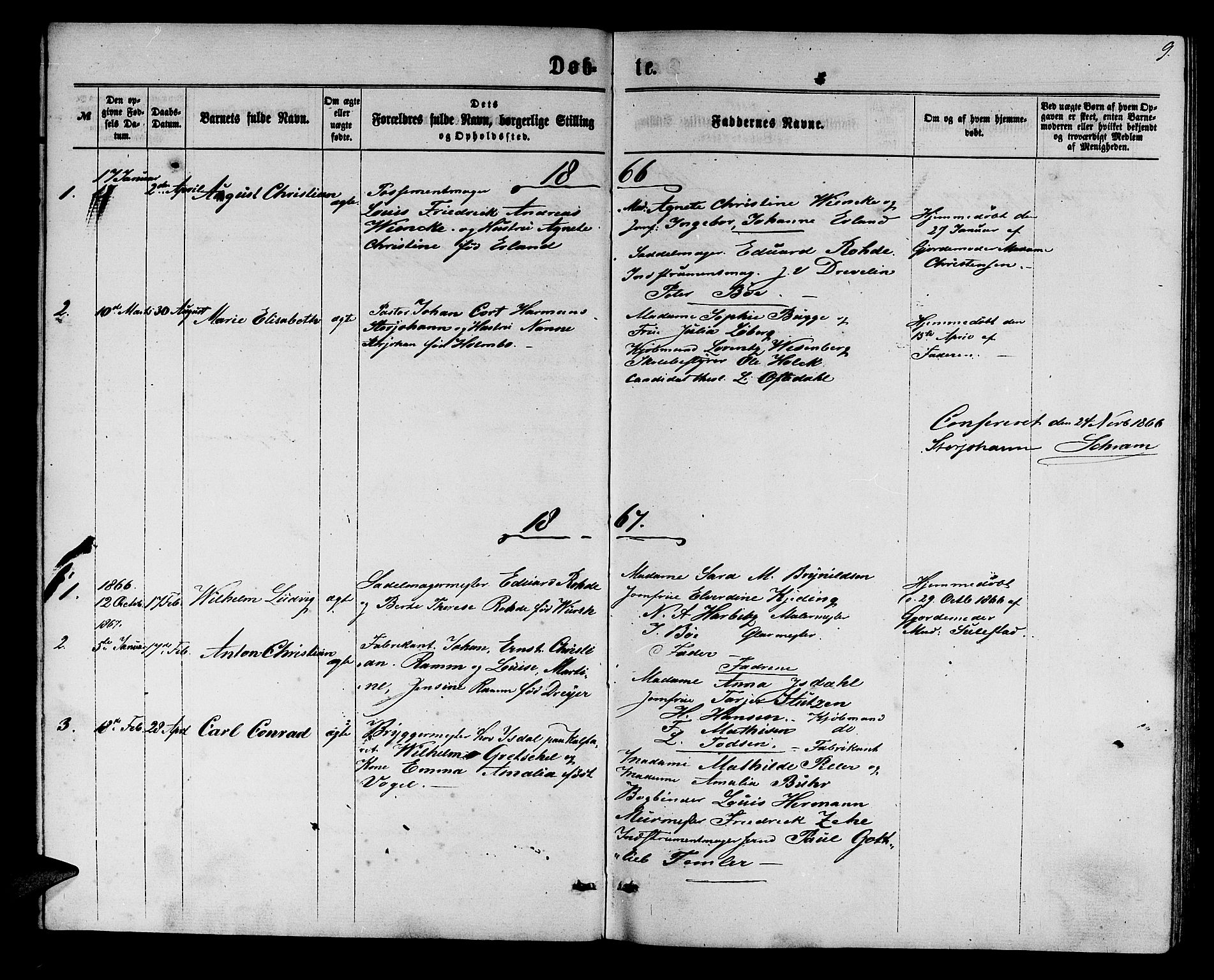 Mariakirken Sokneprestembete, SAB/A-76901/H/Hab/L0003: Parish register (copy) no. A 3, 1862-1877, p. 9