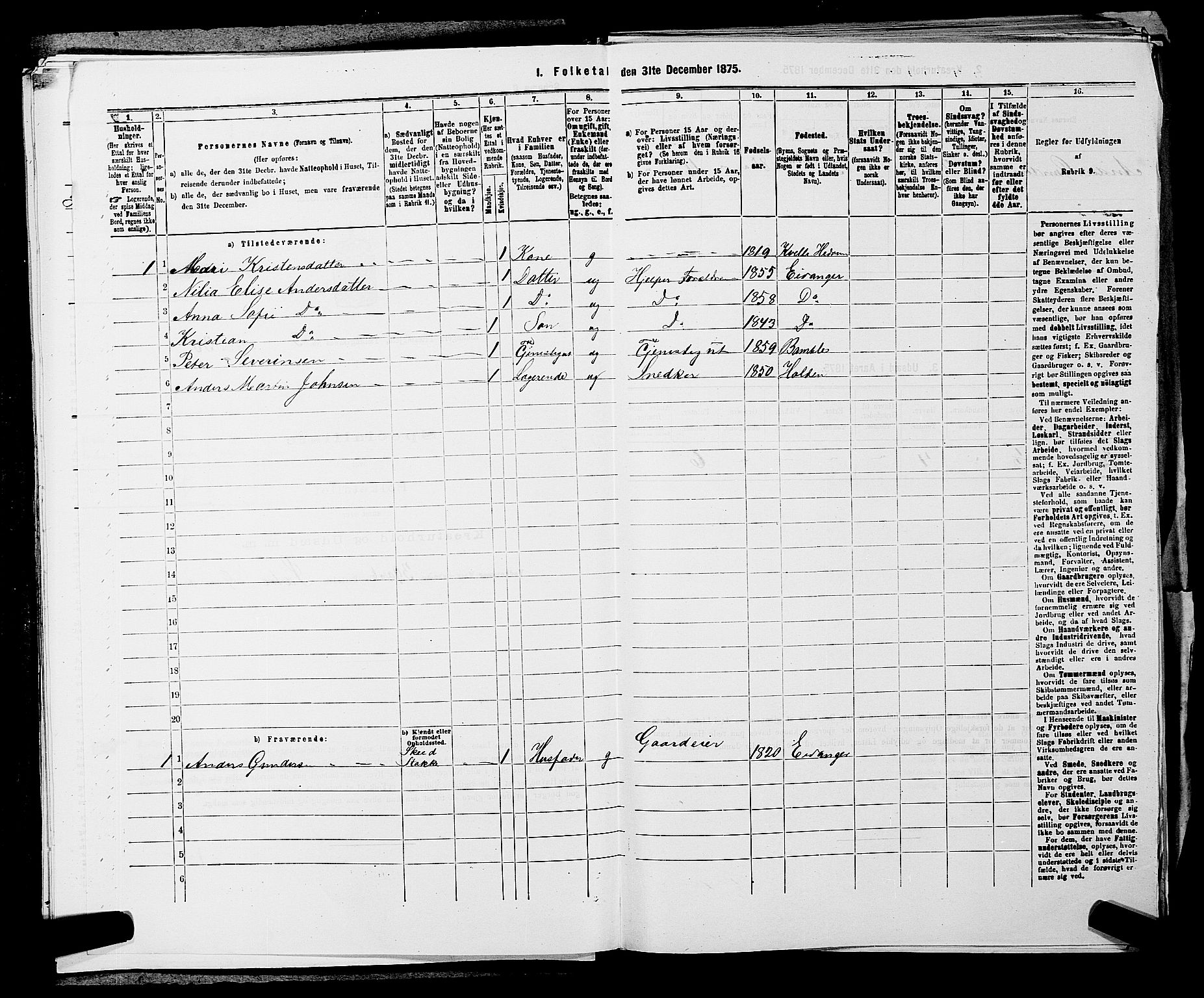 SAKO, 1875 census for 0813P Eidanger, 1875, p. 538