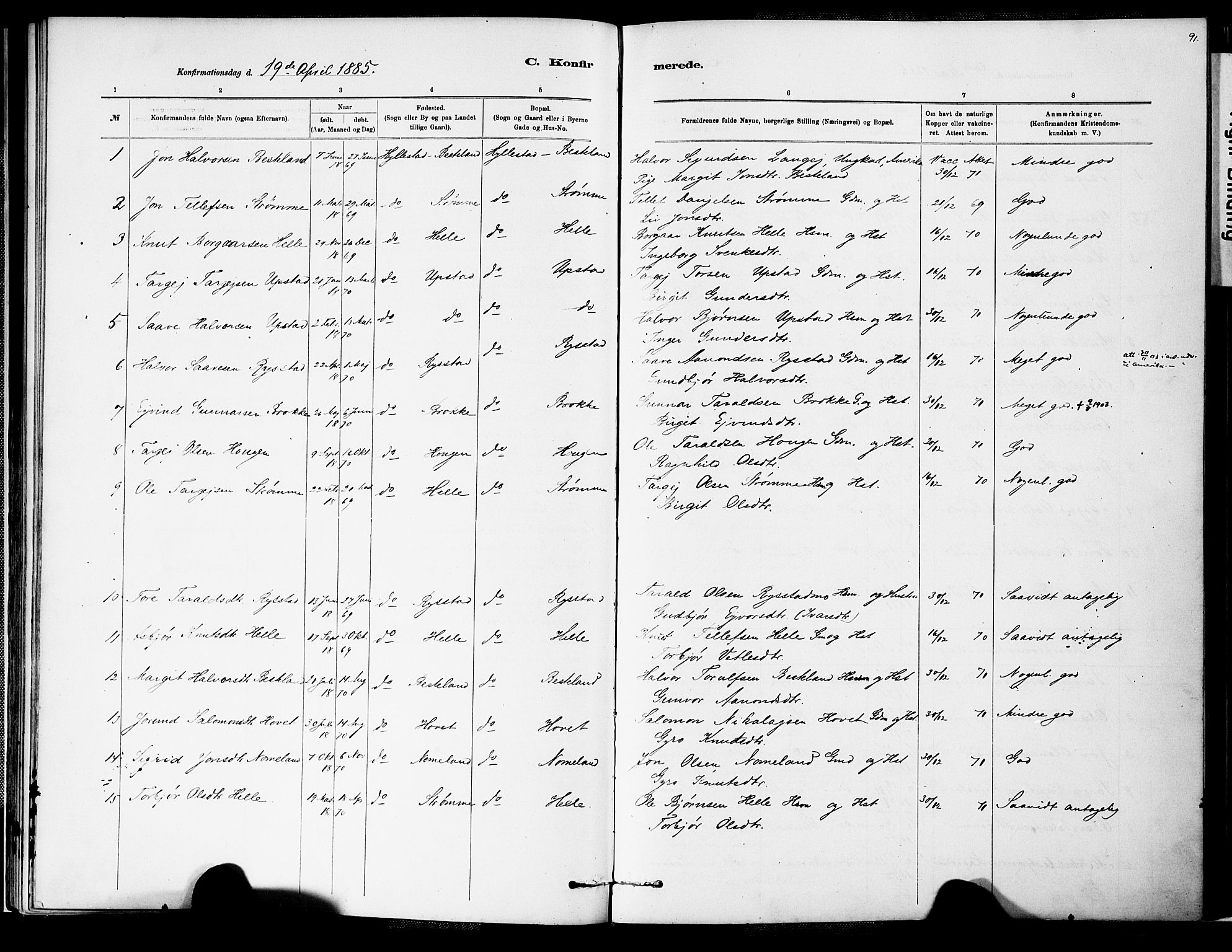 Valle sokneprestkontor, AV/SAK-1111-0044/F/Fa/Fab/L0001: Parish register (official) no. A 1, 1882-1910, p. 91