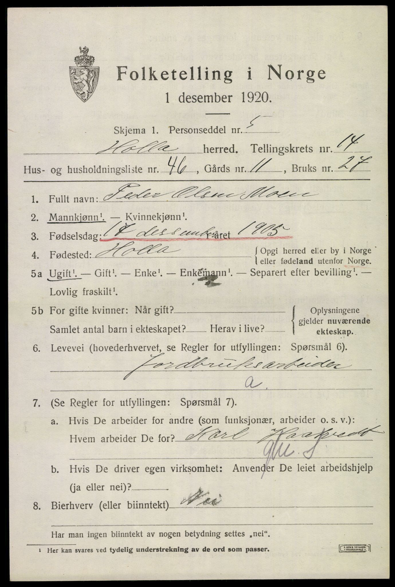 SAKO, 1920 census for Holla, 1920, p. 8451