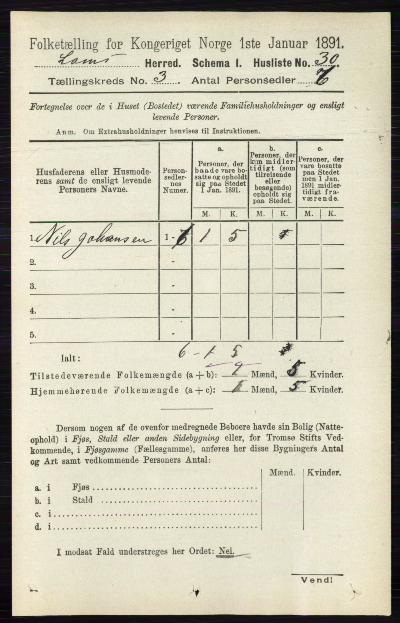 RA, 1891 census for 0514 Lom, 1891, p. 1254