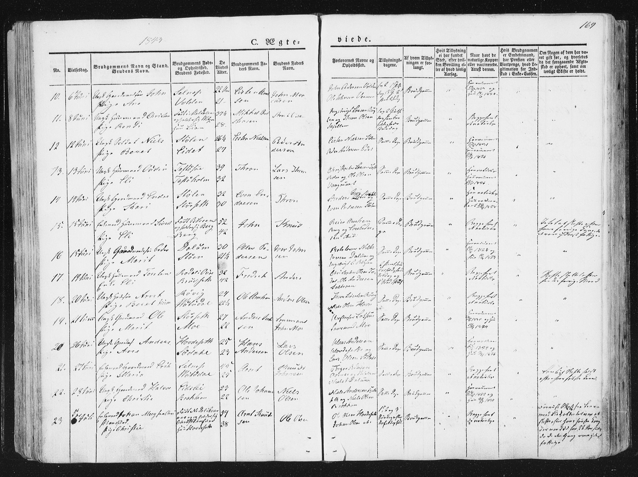 Ministerialprotokoller, klokkerbøker og fødselsregistre - Sør-Trøndelag, SAT/A-1456/630/L0493: Parish register (official) no. 630A06, 1841-1851, p. 169