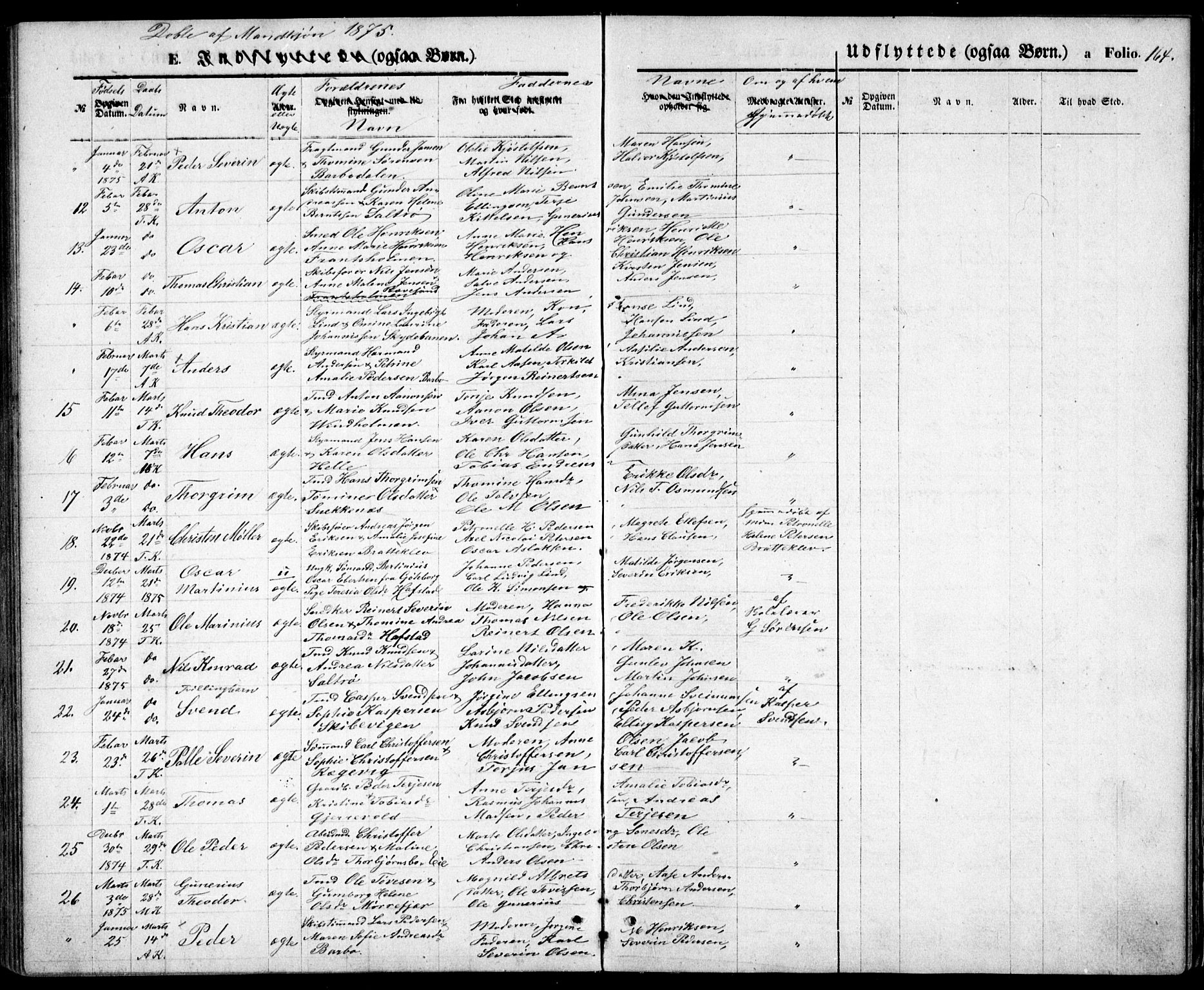 Tromøy sokneprestkontor, SAK/1111-0041/F/Fb/L0004: Parish register (copy) no. B 4, 1869-1877, p. 164