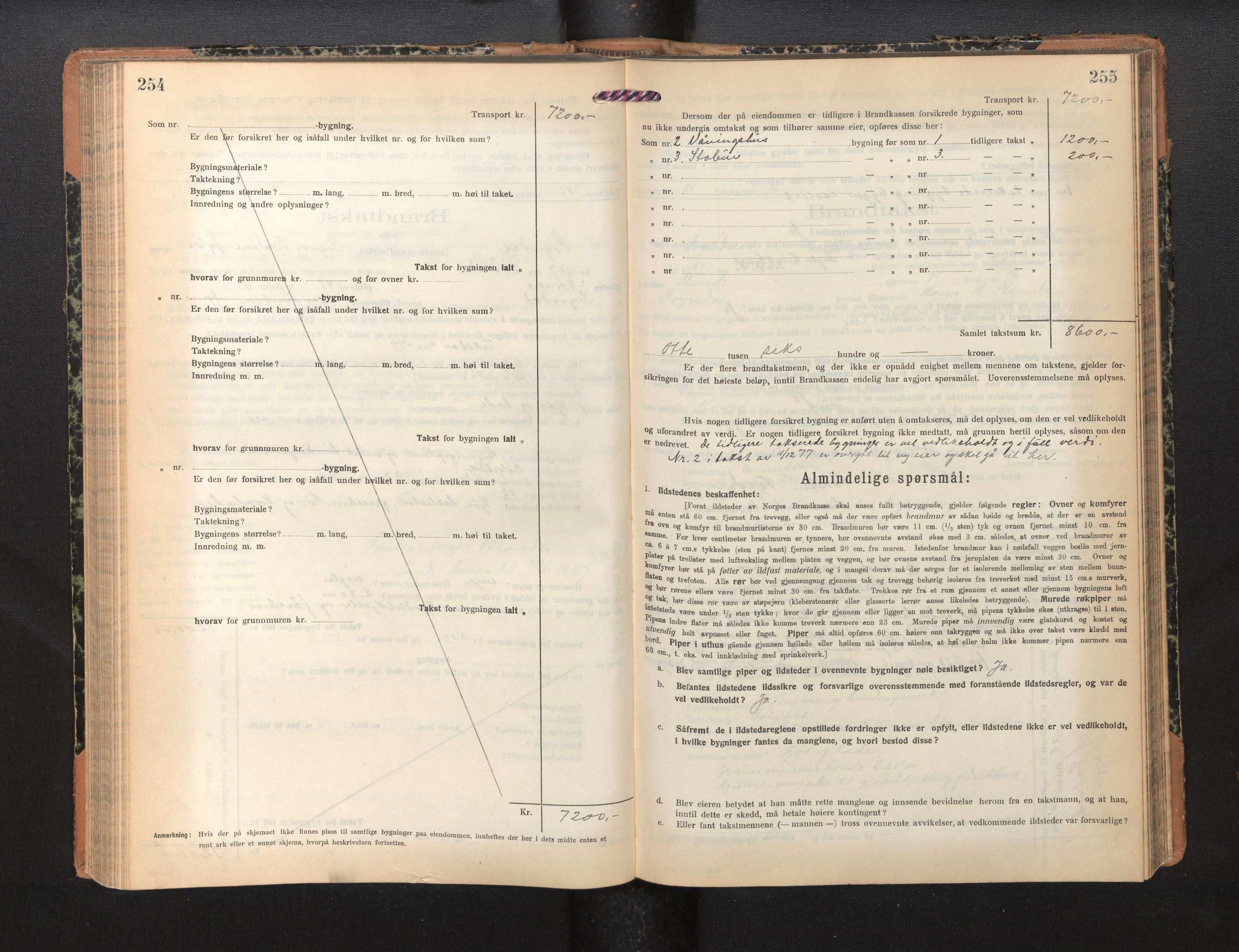 Lensmannen i Sogndal, AV/SAB-A-29901/0012/L0012: Branntakstprotokoll, skjematakst, 1922-1931, p. 254-255