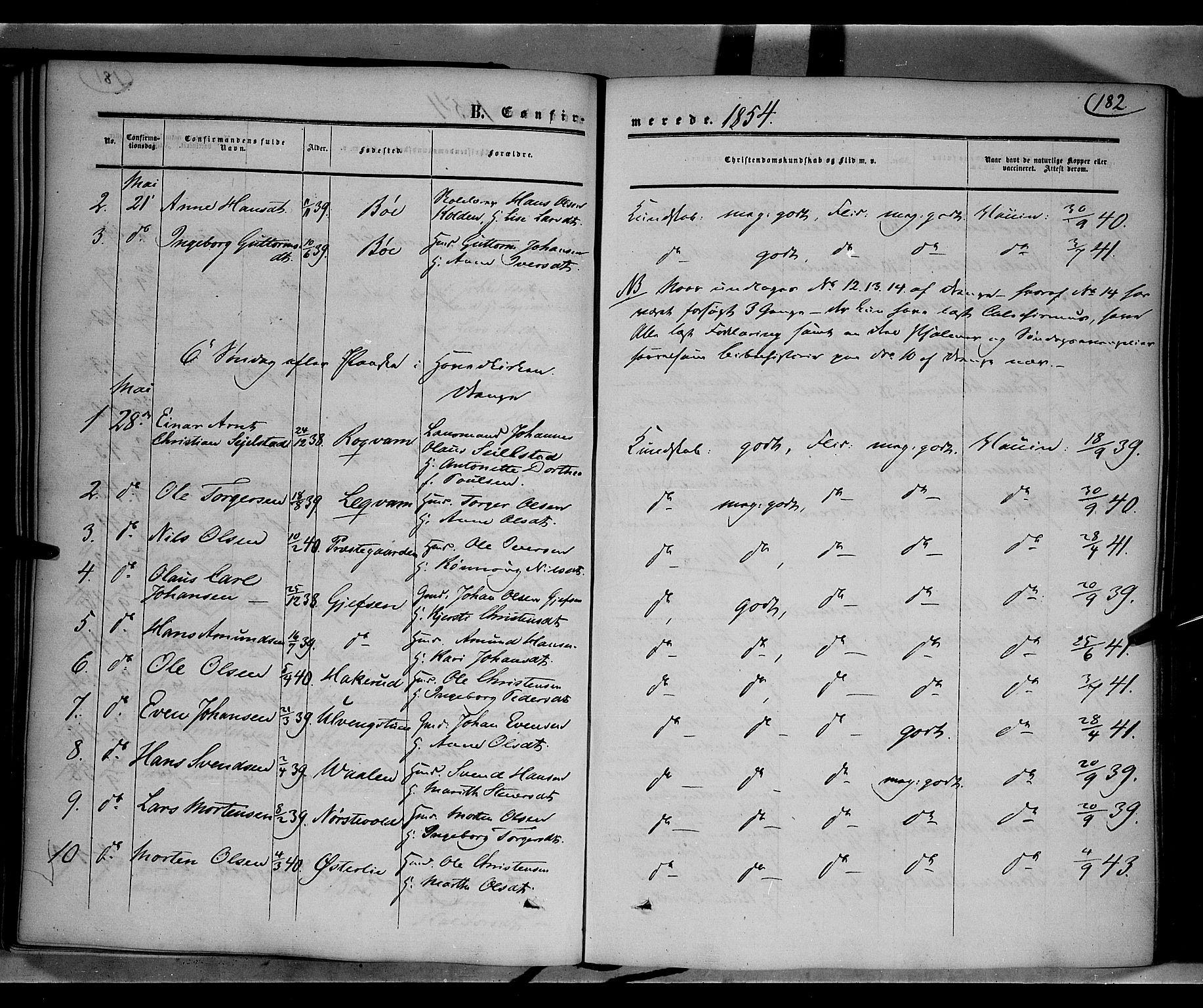 Gausdal prestekontor, AV/SAH-PREST-090/H/Ha/Haa/L0008: Parish register (official) no. 8, 1850-1861, p. 182