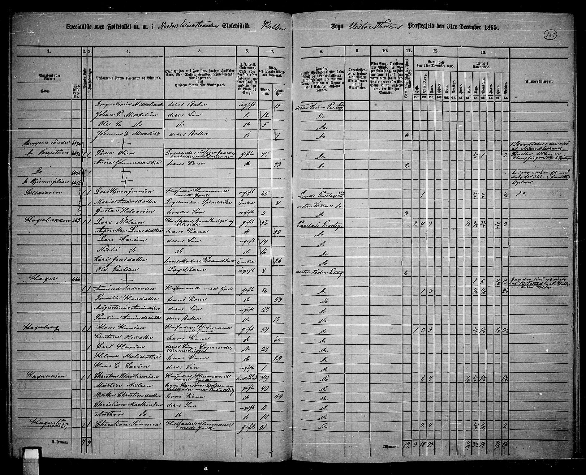 RA, 1865 census for Vestre Toten, 1865, p. 284