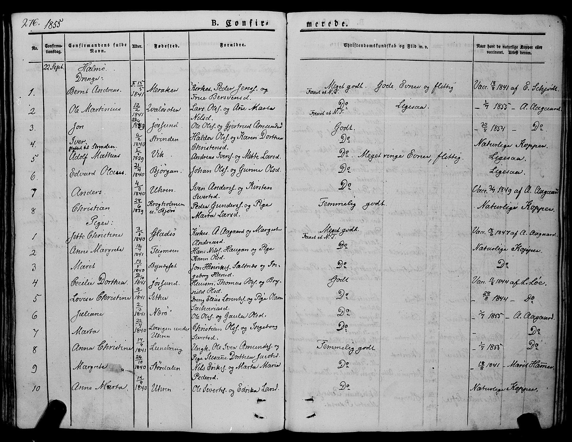 Ministerialprotokoller, klokkerbøker og fødselsregistre - Nord-Trøndelag, SAT/A-1458/773/L0614: Parish register (official) no. 773A05, 1831-1856, p. 276