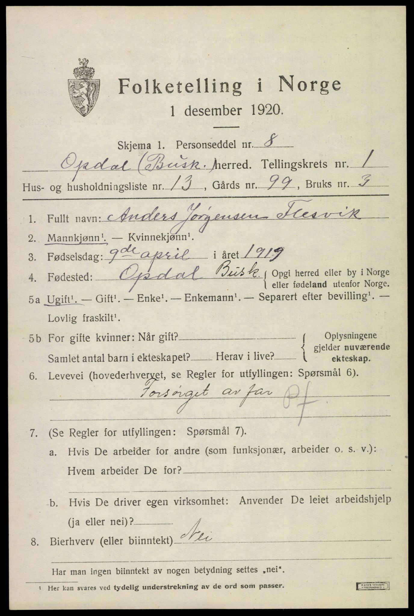 SAKO, 1920 census for Uvdal, 1920, p. 771