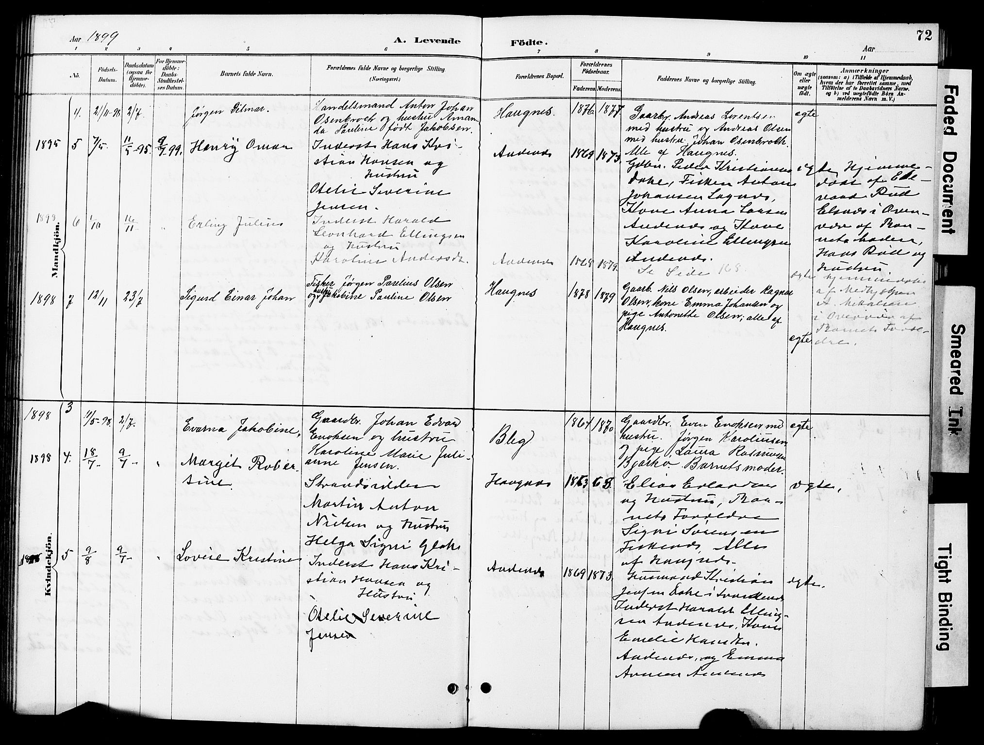 Ministerialprotokoller, klokkerbøker og fødselsregistre - Nordland, AV/SAT-A-1459/899/L1448: Parish register (copy) no. 899C03, 1887-1902, p. 72