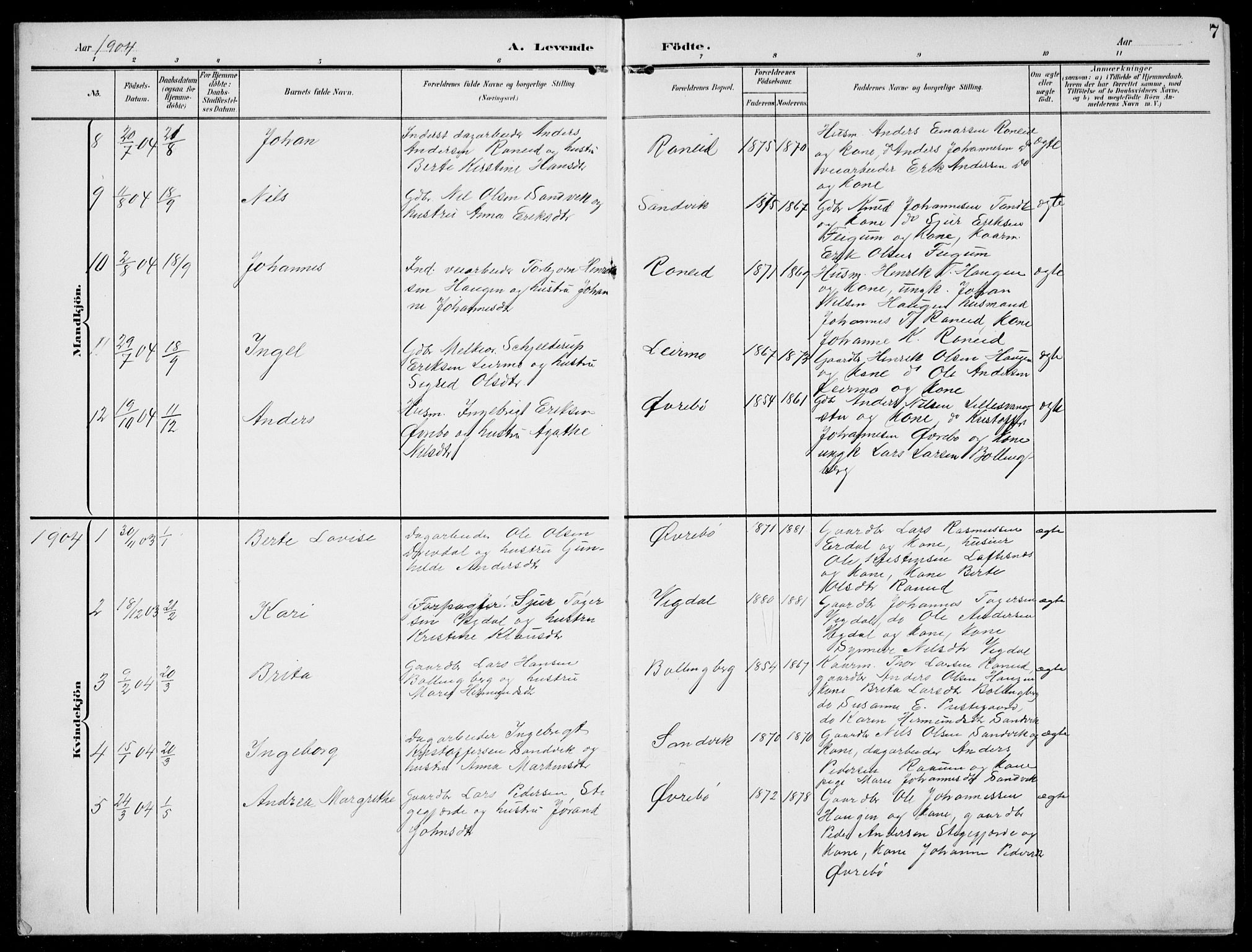 Jostedal sokneprestembete, SAB/A-80601/H/Hab/Habc/L0001: Parish register (copy) no. C 1, 1903-1939, p. 7