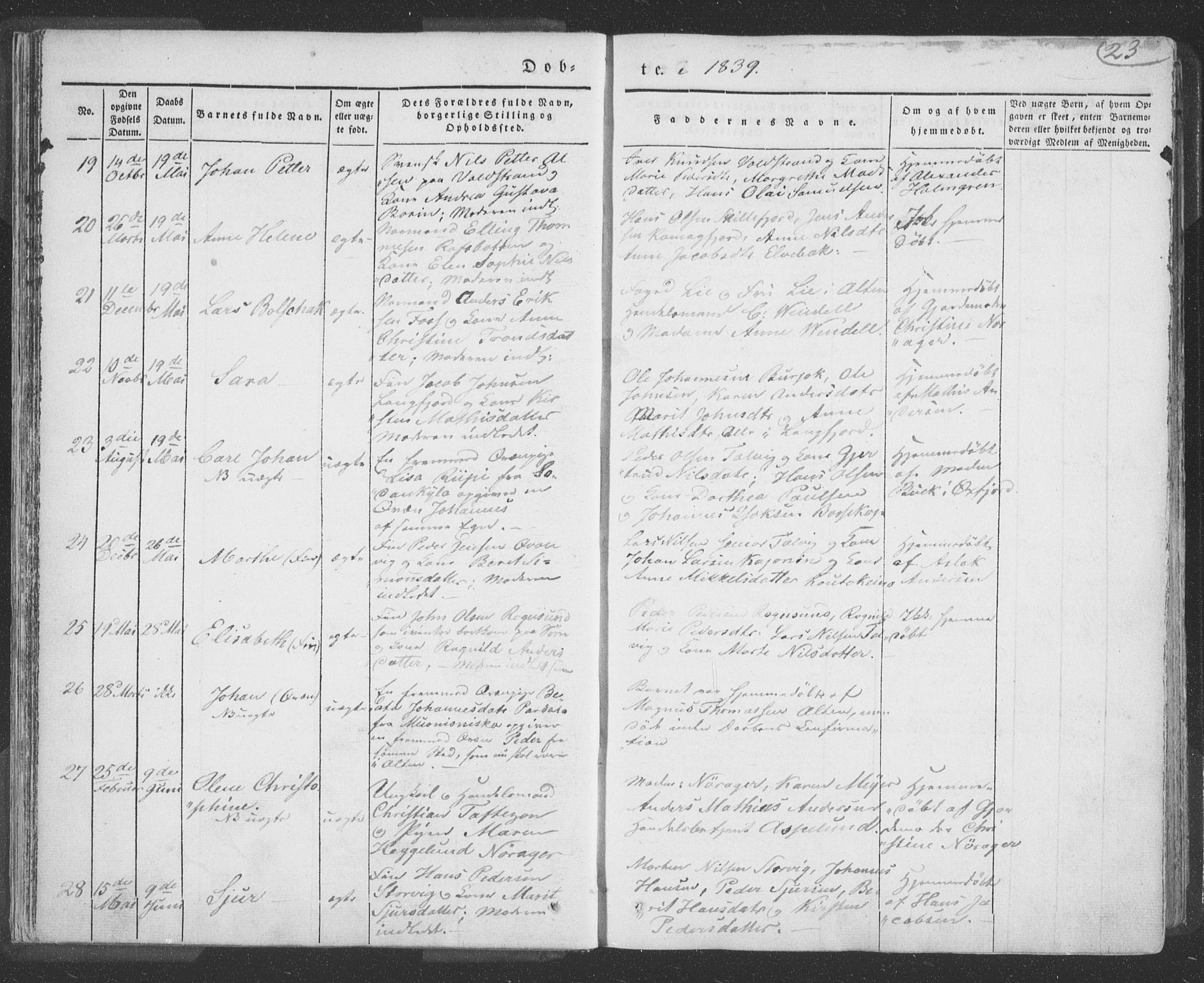 Talvik sokneprestkontor, SATØ/S-1337/H/Ha/L0009kirke: Parish register (official) no. 9, 1837-1852, p. 23