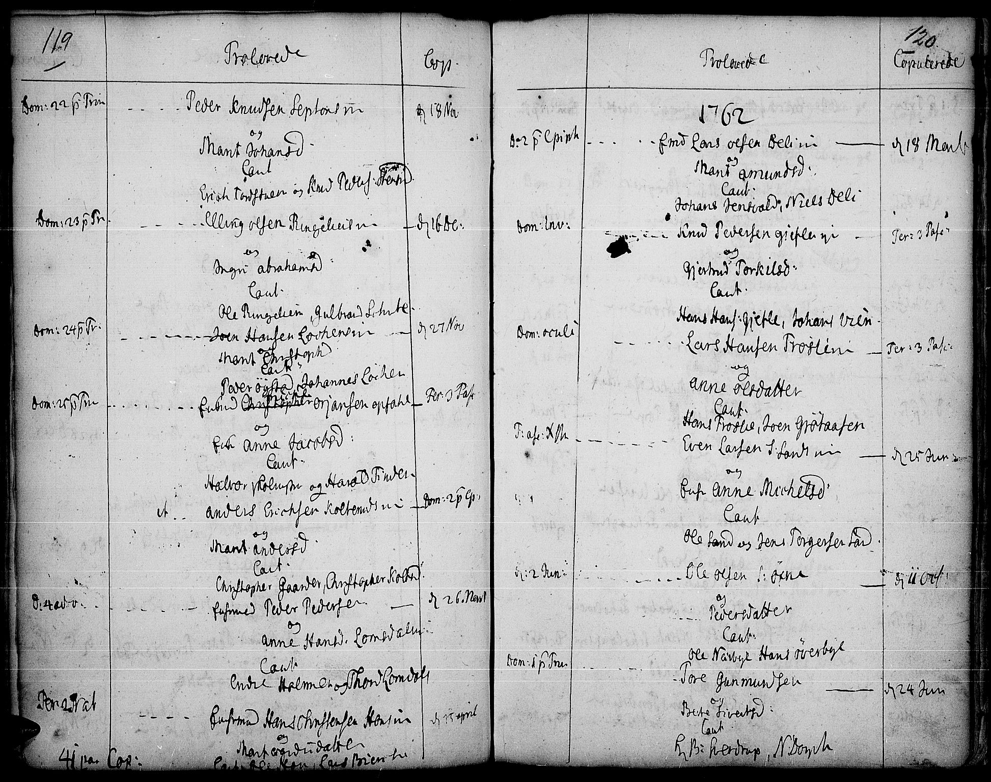 Land prestekontor, AV/SAH-PREST-120/H/Ha/Haa/L0003: Parish register (official) no. 3, 1733-1764, p. 119-120