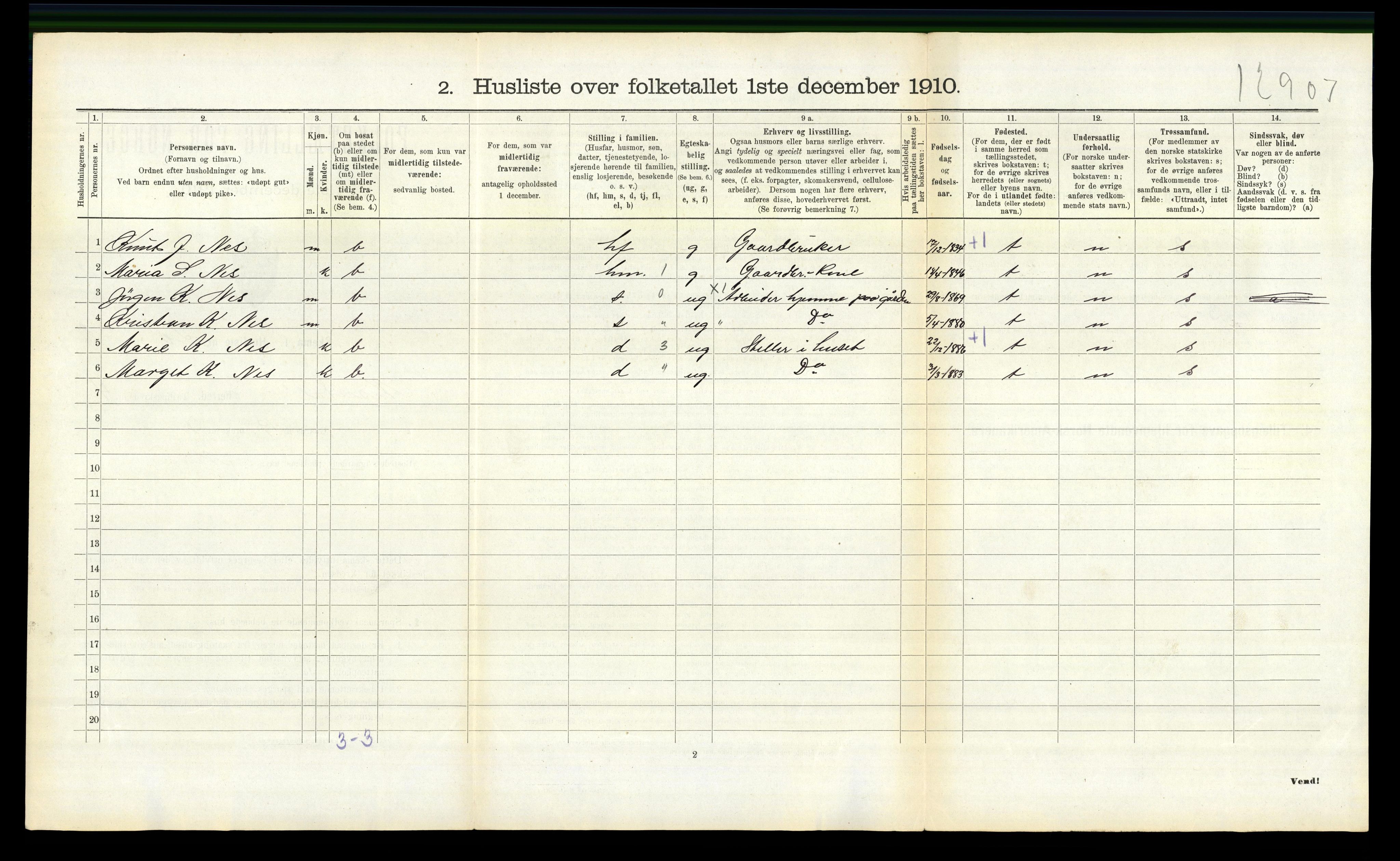 RA, 1910 census for Nissedal, 1910, p. 333