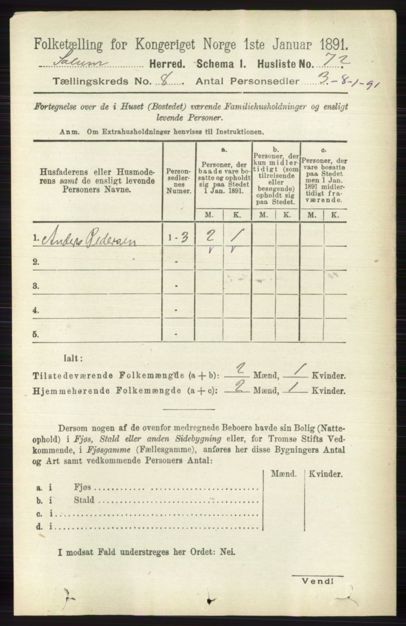 RA, 1891 census for 0818 Solum, 1891, p. 4099