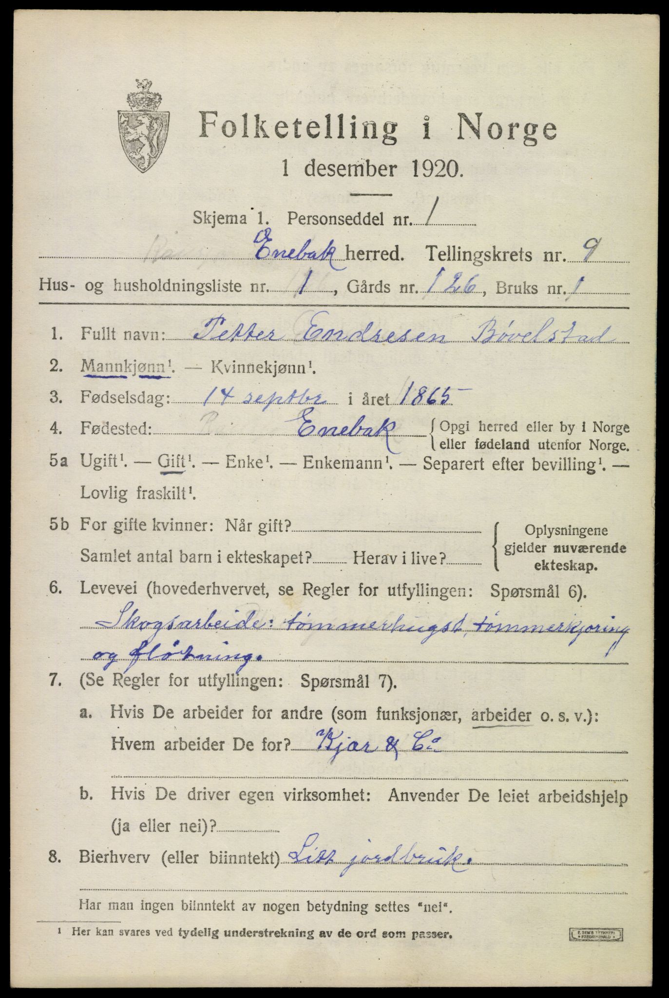 SAO, 1920 census for Enebakk, 1920, p. 7559