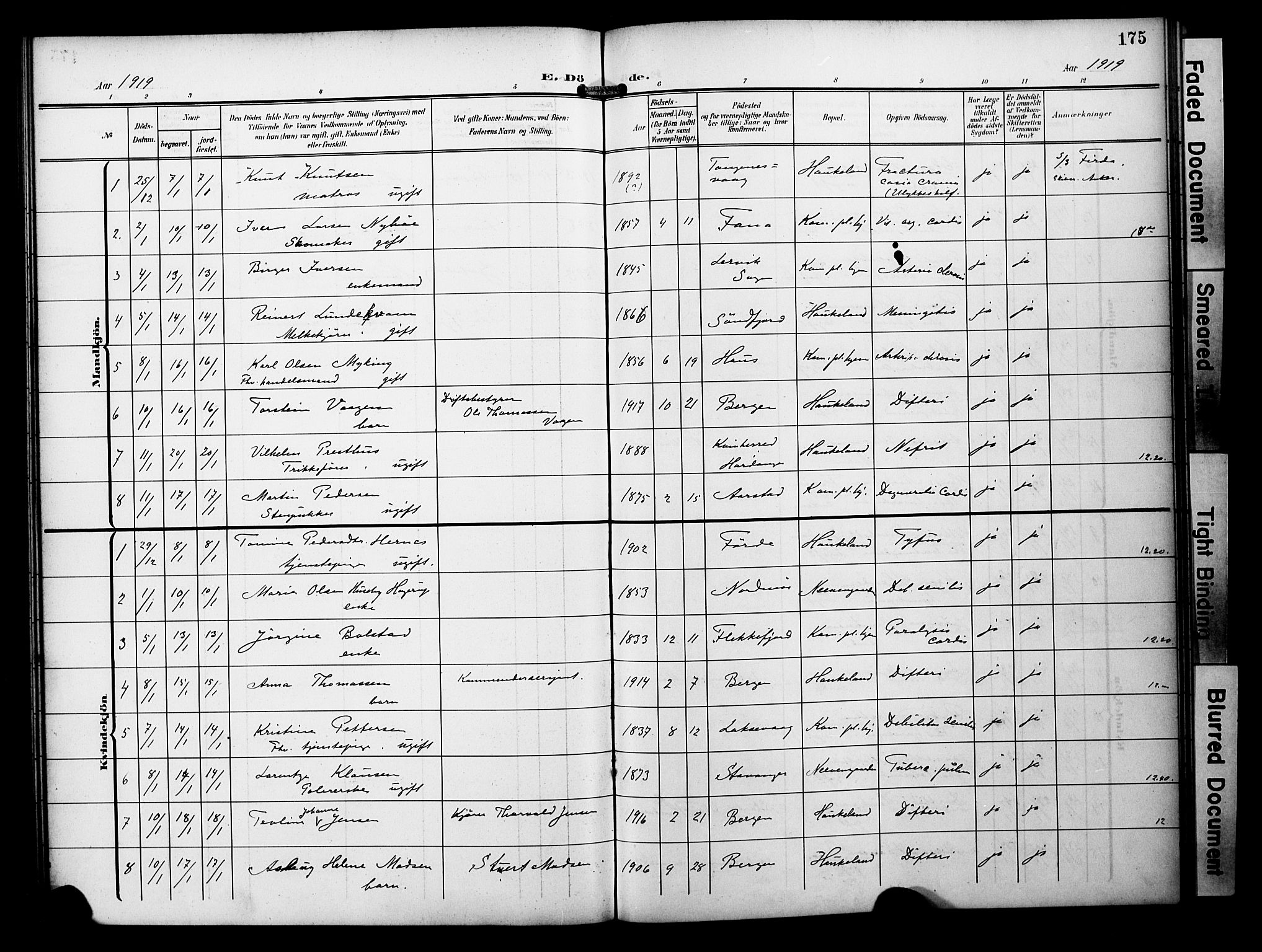 Bergen kommunale pleiehjem - stiftelsespresten, SAB/A-100281: Parish register (official) no. A 6, 1908-1920, p. 175