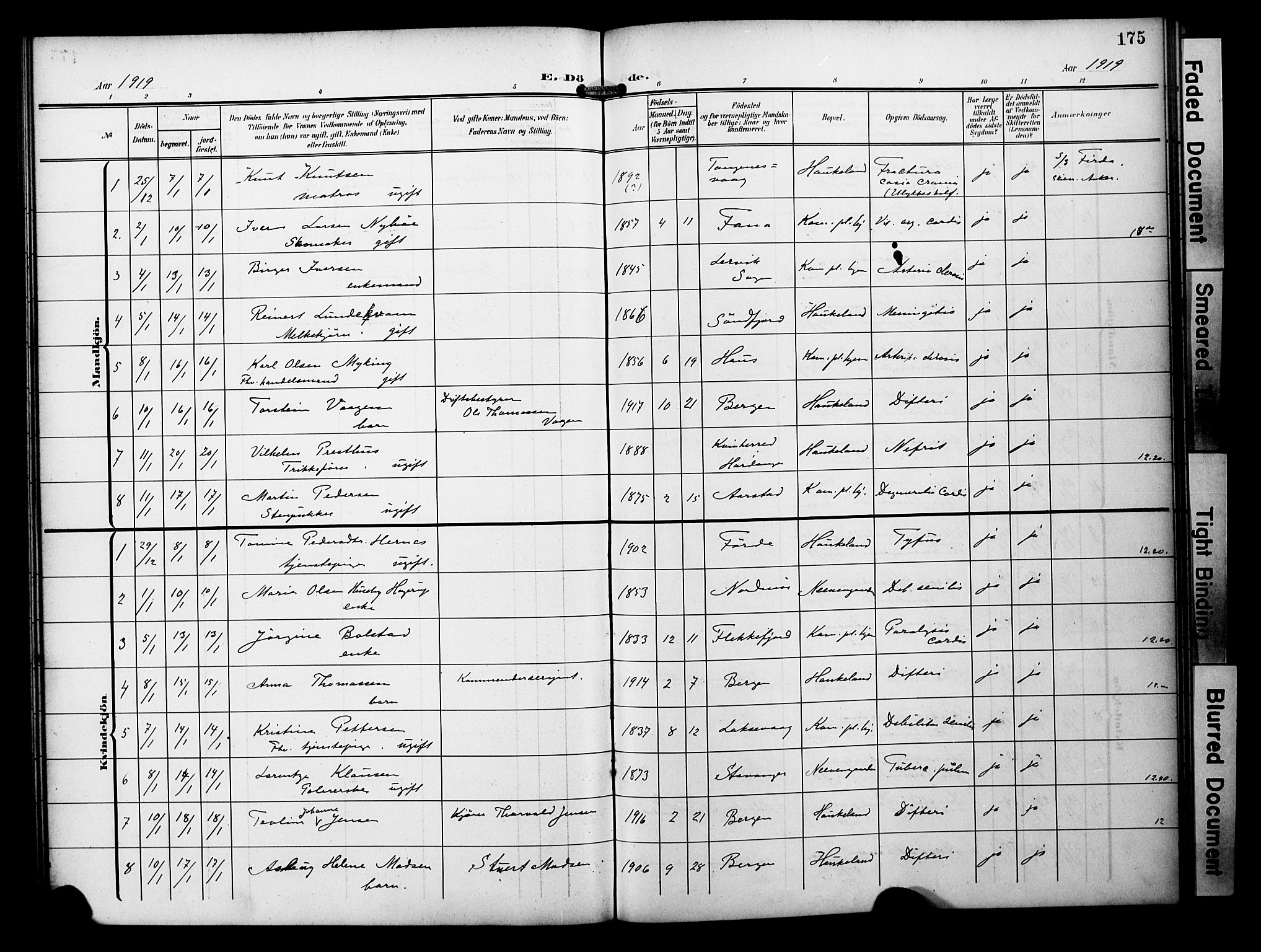 Bergen kommunale pleiehjem - stiftelsespresten, AV/SAB-A-100281: Parish register (official) no. A 6, 1908-1920, p. 175