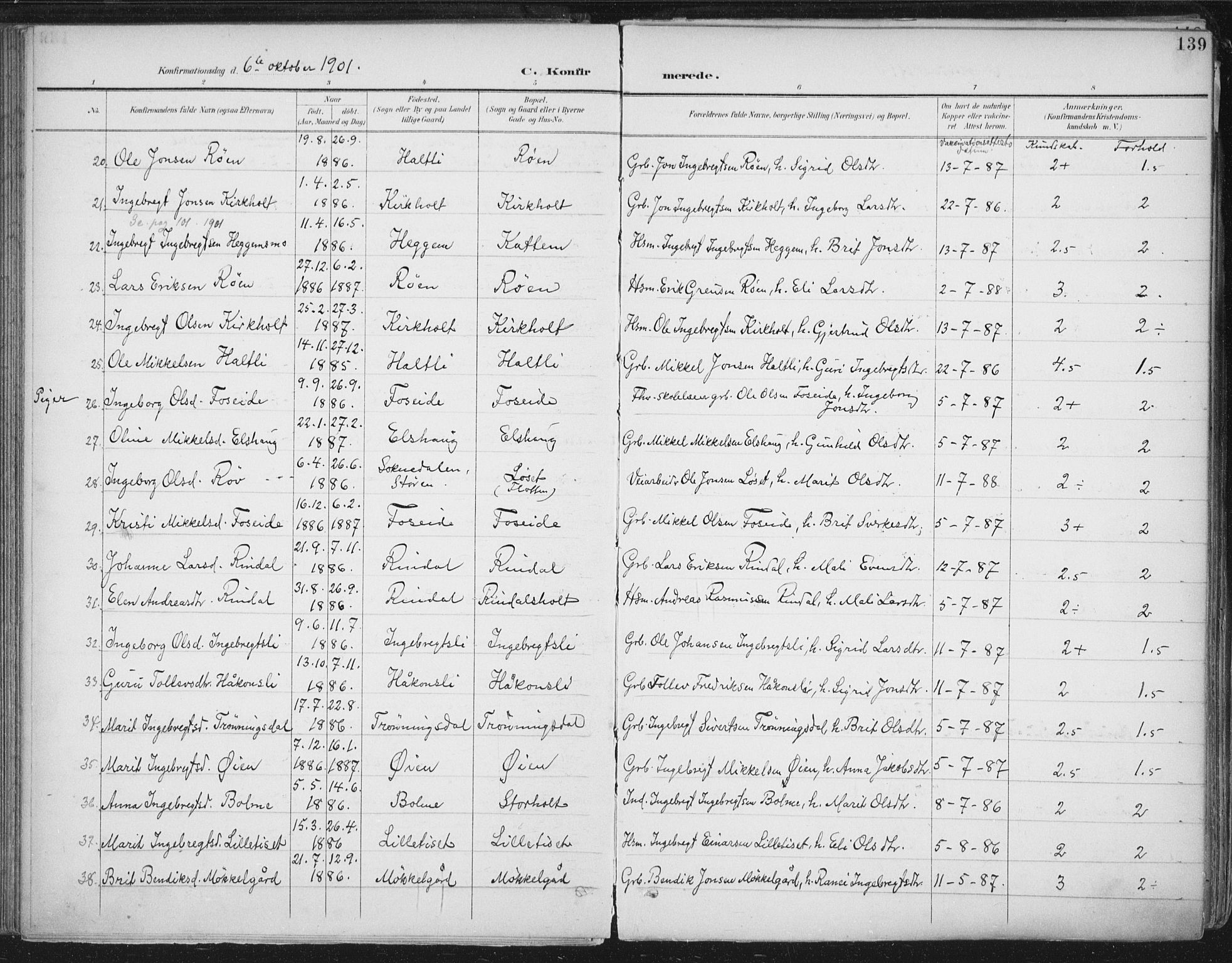 Ministerialprotokoller, klokkerbøker og fødselsregistre - Møre og Romsdal, AV/SAT-A-1454/598/L1072: Parish register (official) no. 598A06, 1896-1910, p. 139