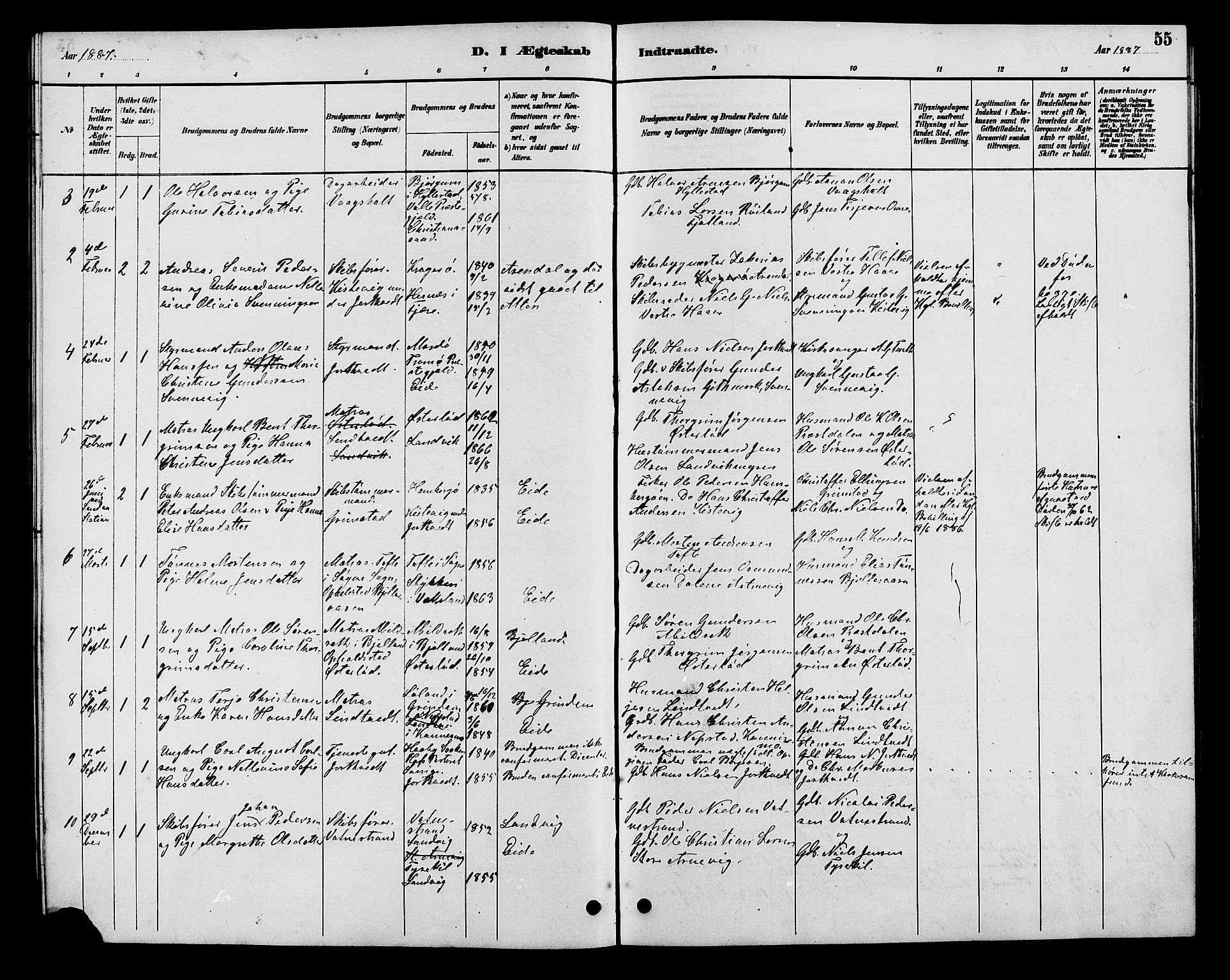 Hommedal sokneprestkontor, AV/SAK-1111-0023/F/Fb/Fba/L0004: Parish register (copy) no. B 4, 1885-1908, p. 55