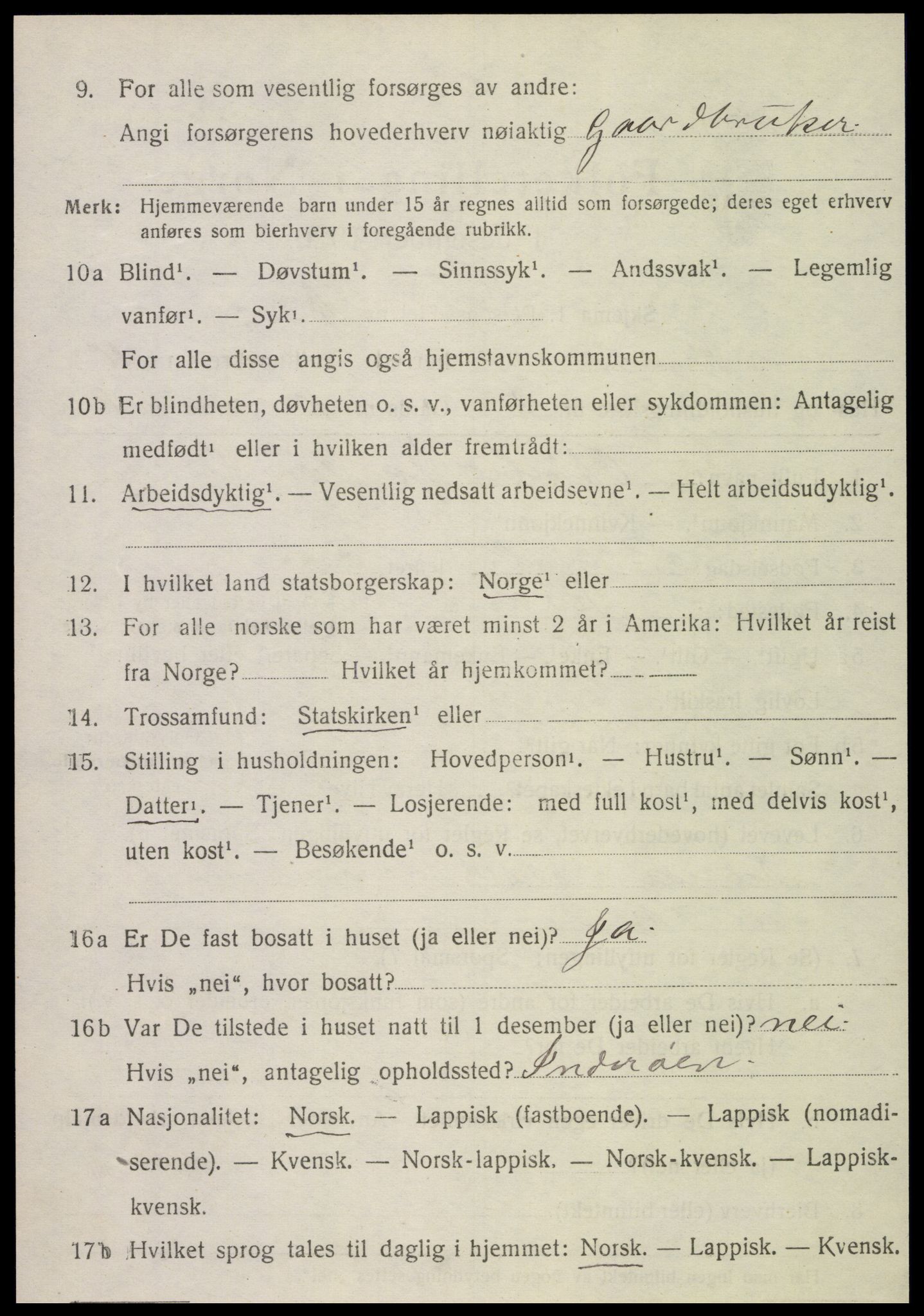 SAT, 1920 census for Kvam, 1920, p. 2542