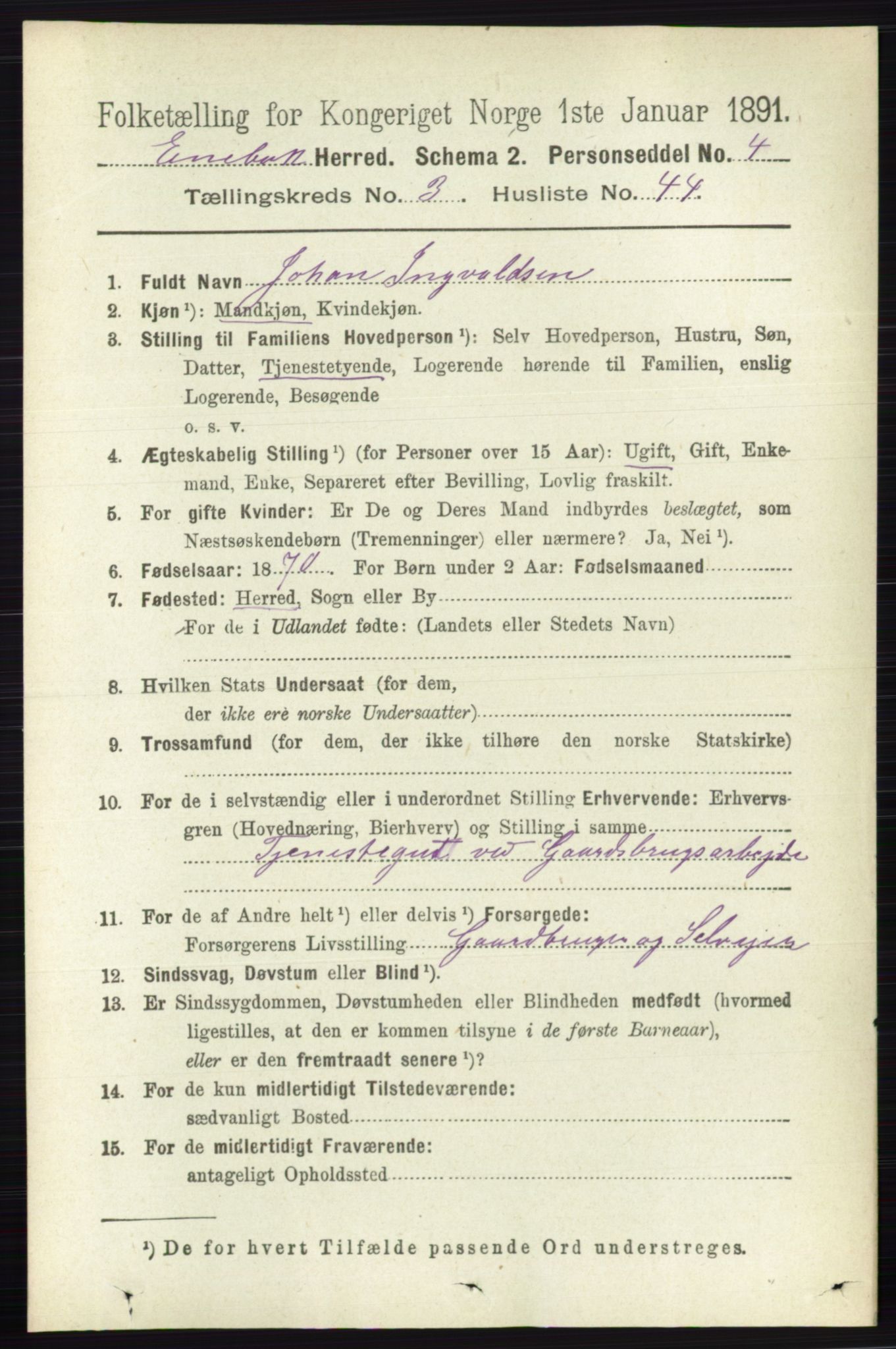 RA, 1891 census for 0229 Enebakk, 1891, p. 1399