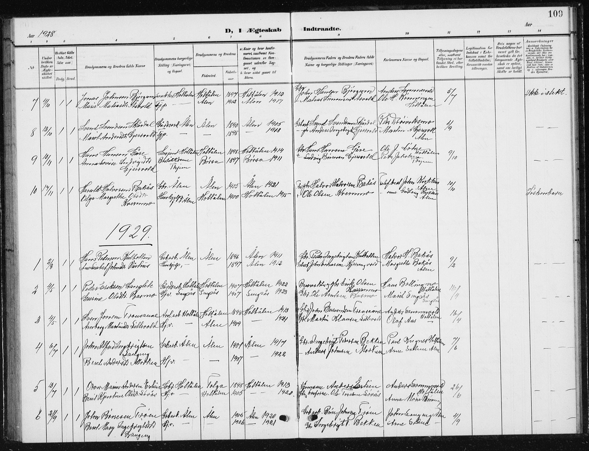 Ministerialprotokoller, klokkerbøker og fødselsregistre - Sør-Trøndelag, AV/SAT-A-1456/685/L0979: Parish register (copy) no. 685C04, 1908-1933, p. 109