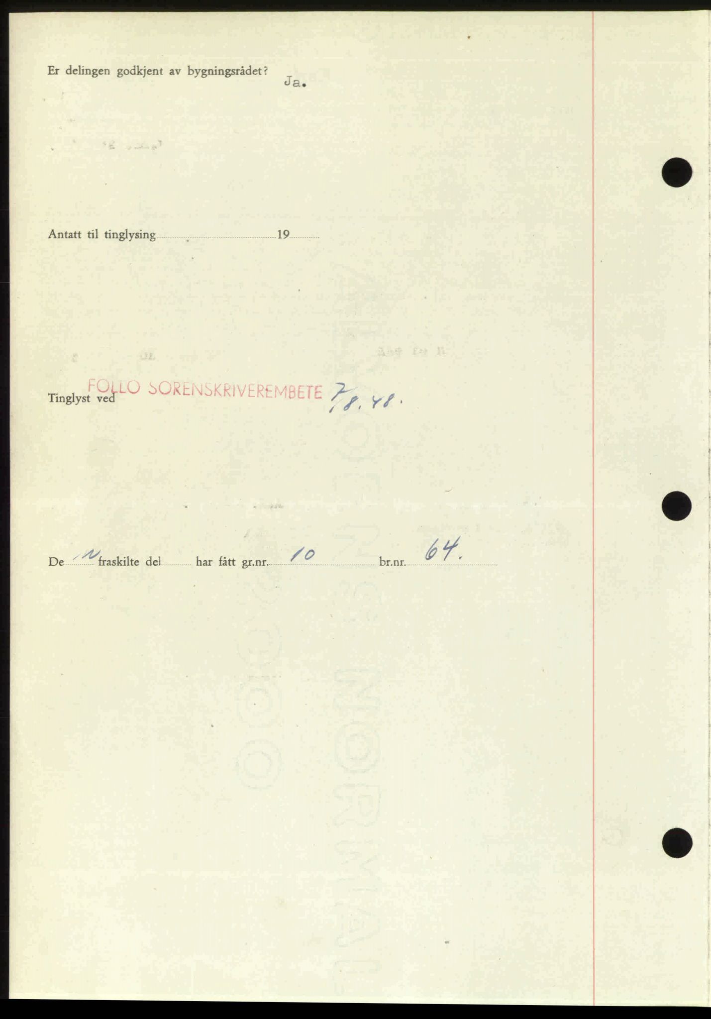 Follo sorenskriveri, SAO/A-10274/G/Ga/Gaa/L0085: Mortgage book no. I 85, 1948-1948, Diary no: : 2857/1948