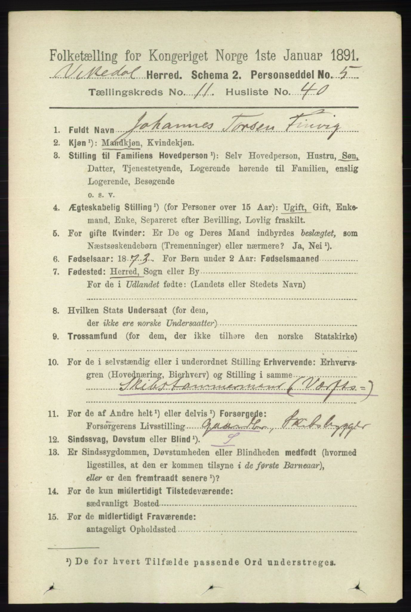 RA, 1891 census for 1157 Vikedal, 1891, p. 3092