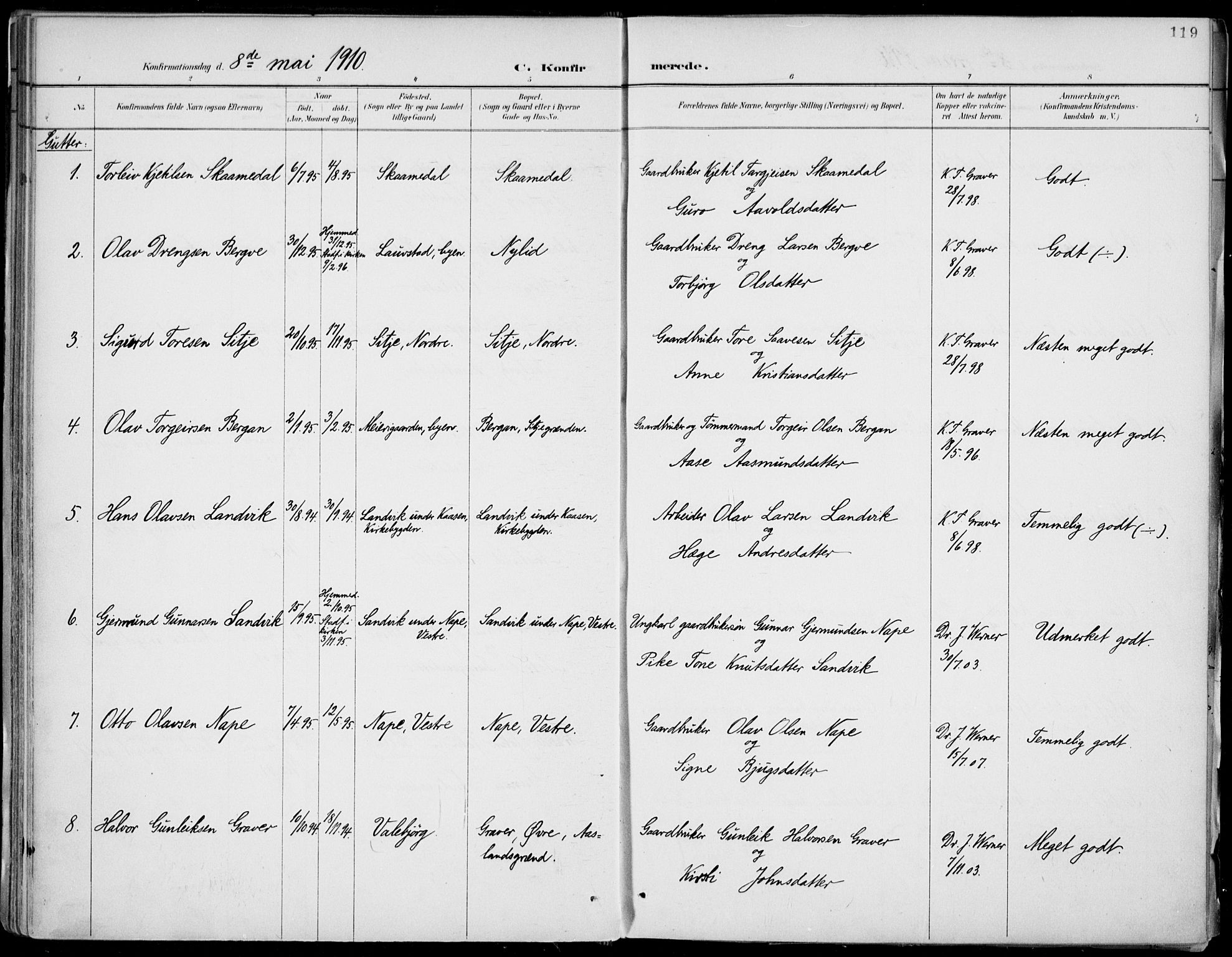 Fyresdal kirkebøker, SAKO/A-263/F/Fa/L0007: Parish register (official) no. I 7, 1887-1914, p. 119