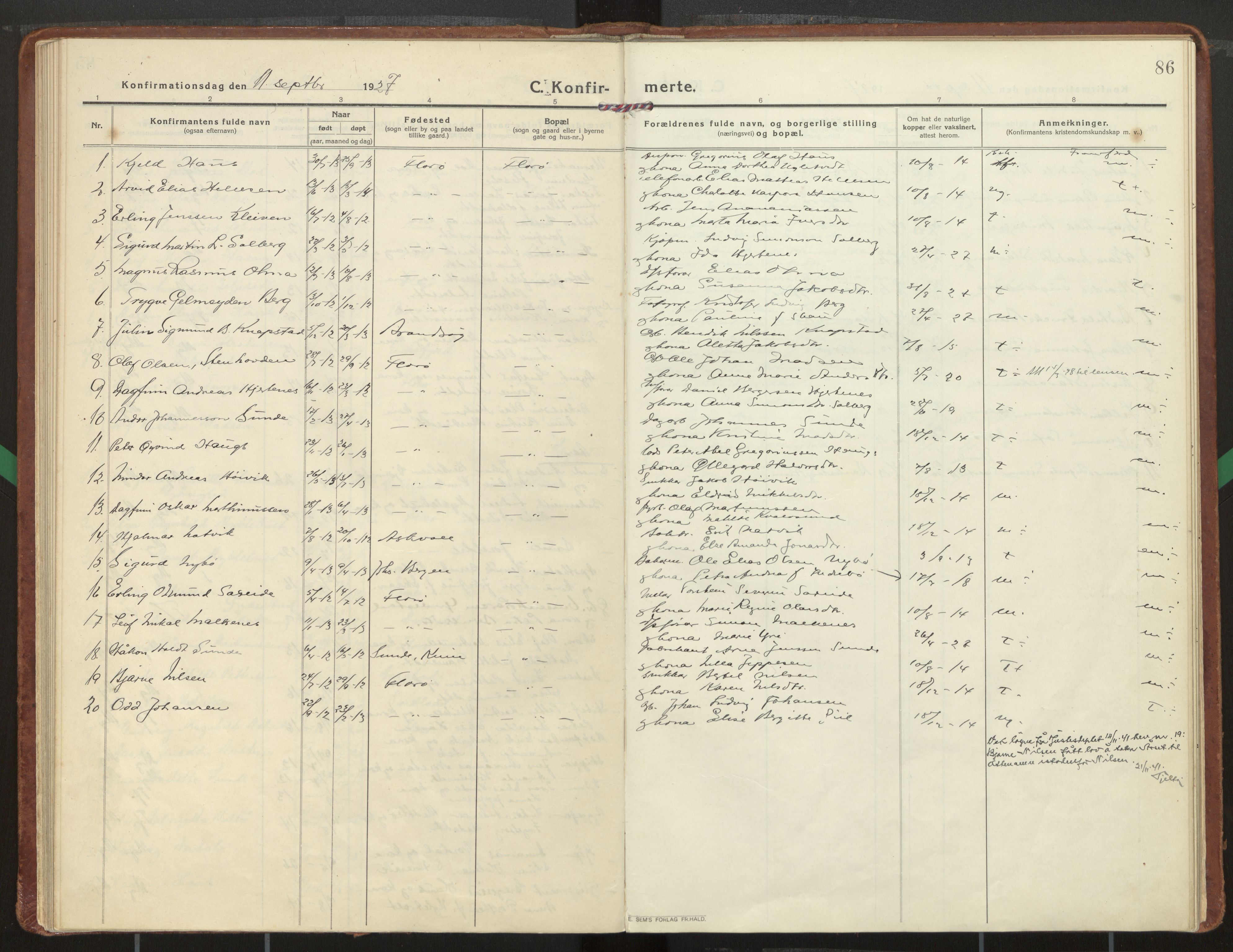 Kinn sokneprestembete, SAB/A-80801/H/Haa/Haac/L0003: Parish register (official) no. C 3, 1917-1934, p. 86