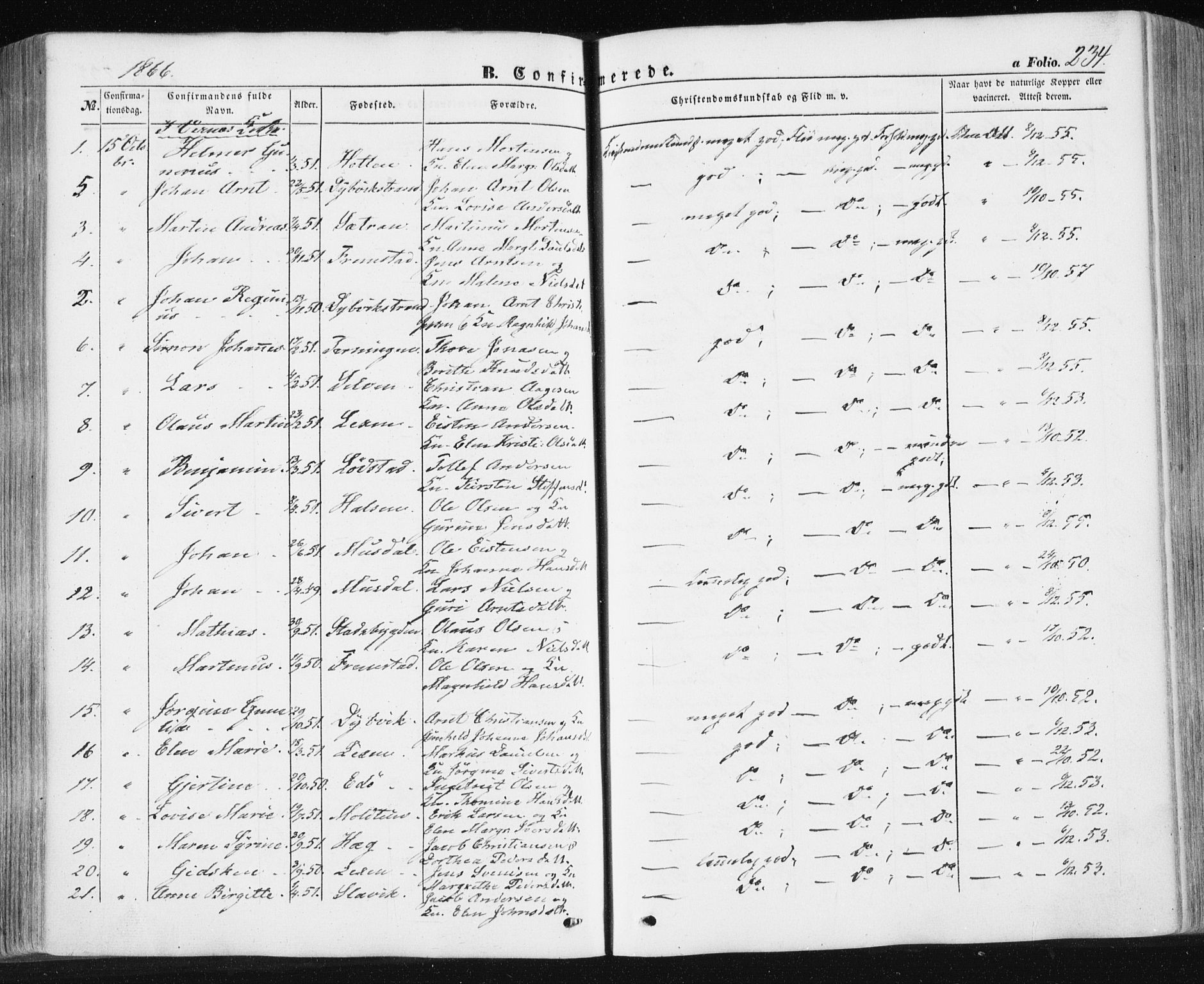Ministerialprotokoller, klokkerbøker og fødselsregistre - Sør-Trøndelag, SAT/A-1456/659/L0737: Parish register (official) no. 659A07, 1857-1875, p. 234